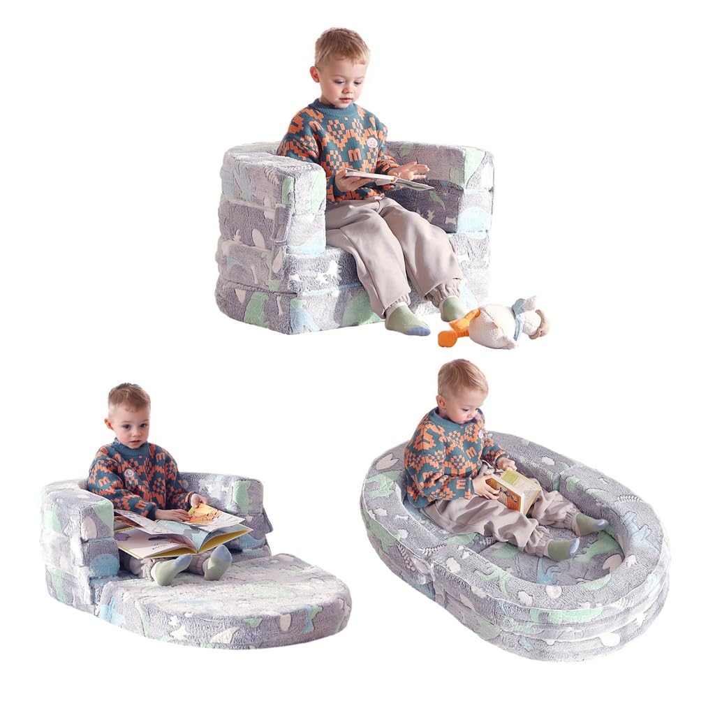 Tiita 3-in-1 Kids Sofa Bed, Comfy Couch Plush Toddler Chair Bed, Convertible Toddler Travel Beds, Folding Kids Couch with Washable Cover Carrying Handle for Girls and Boys