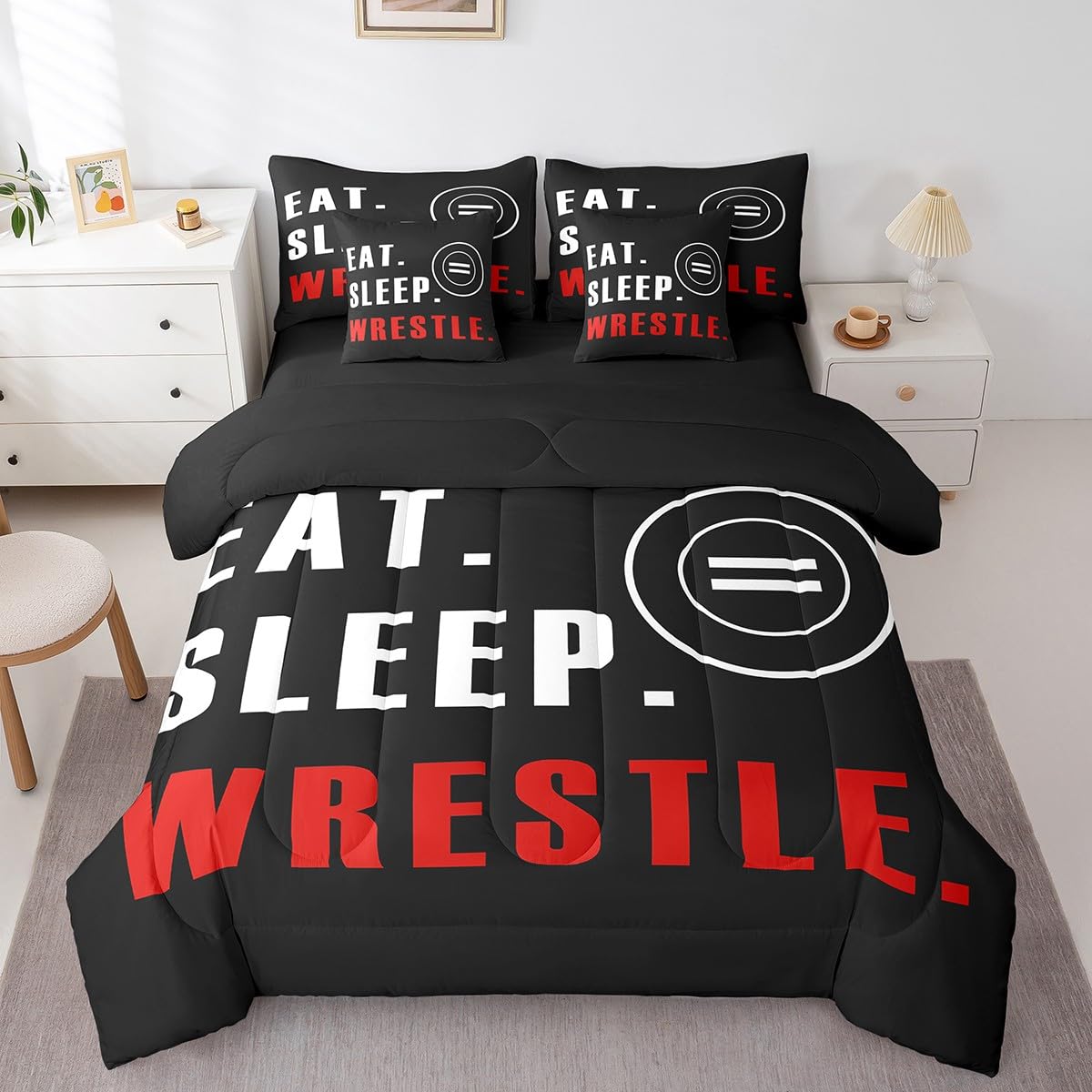 Feelyou Wrestle Comforter Set 7 Piece Twin Size Sports Theme Bedding Set for Kids Boys Girls Teens Room Wrestling Decor Bed in A Bag Soft Boys Bed Set with Sheets, Pillowcases, Pillow Covers