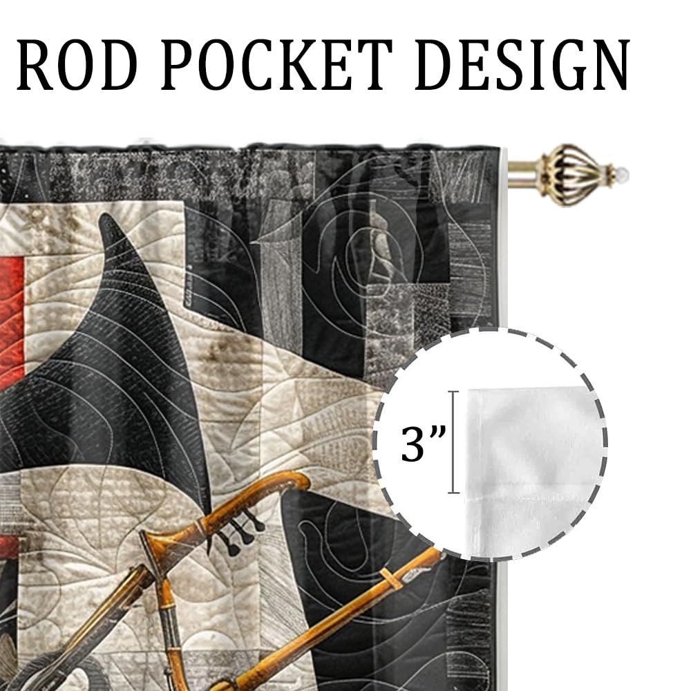 XSUPFLYM Vintage Jazz Music Instrument Window Thermal Curtain for Living Room Rustic Abstract Art Old Antique Saxophone Musician Blackout Curtains for Bedroom 2 Panels Each 21" W x 54" L