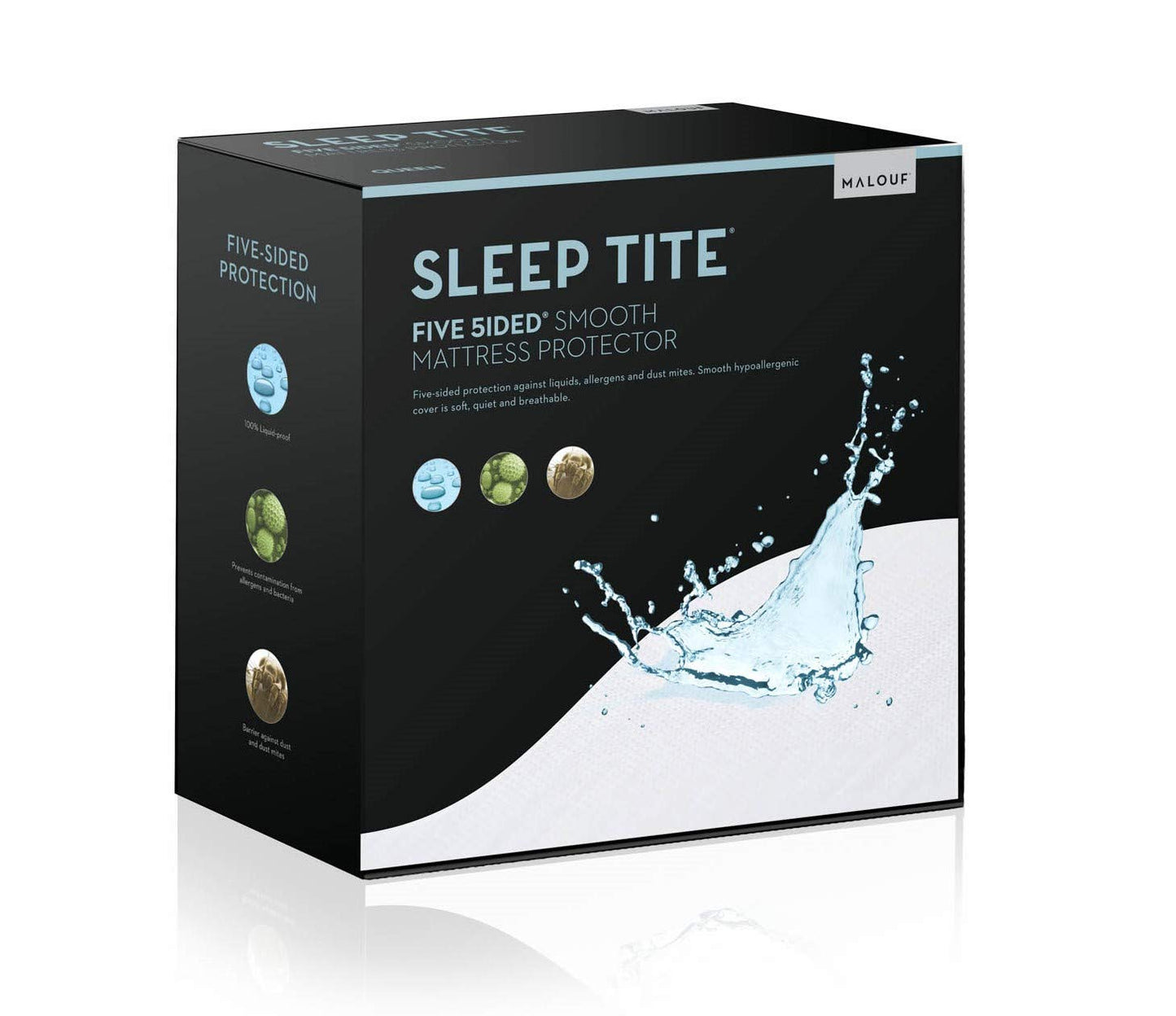 SLEEP TITE Five Sided Mattress Protector - 100% Waterproof on Top and Sides, Queen