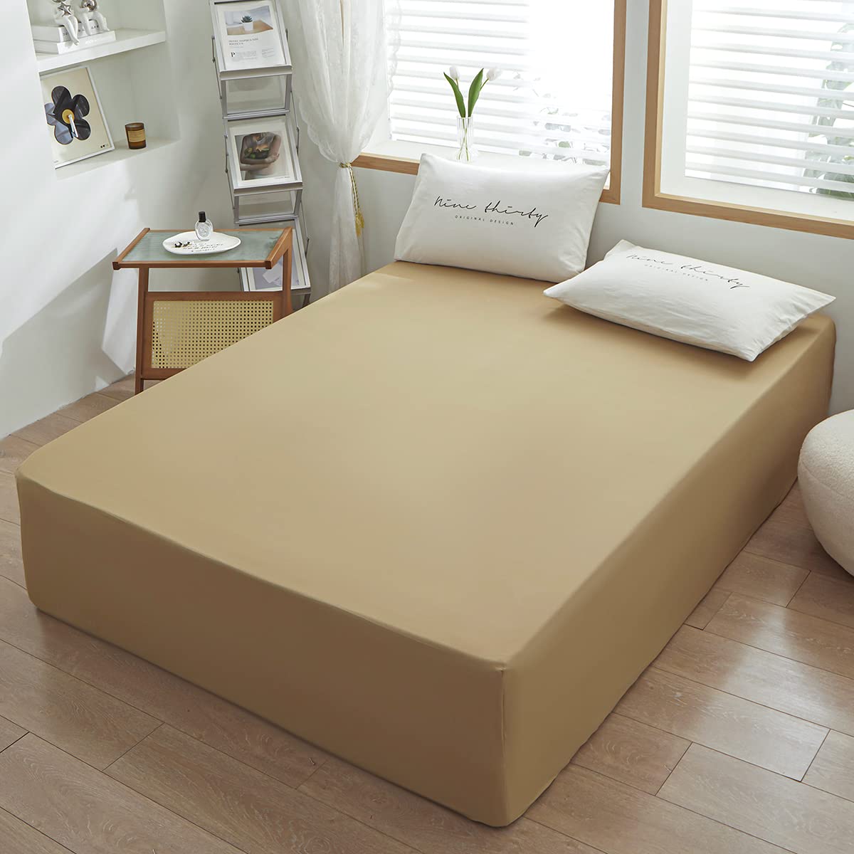 Rushrushlulu Bedding Queen Size Fitted Sheet Only- Bottom Mattress Fitted Sheet-Fits 15inches Deep Mattress Pocket -Soft and Microfibe-Shrinkage and Fade Resistantr-Easy Care-Camel