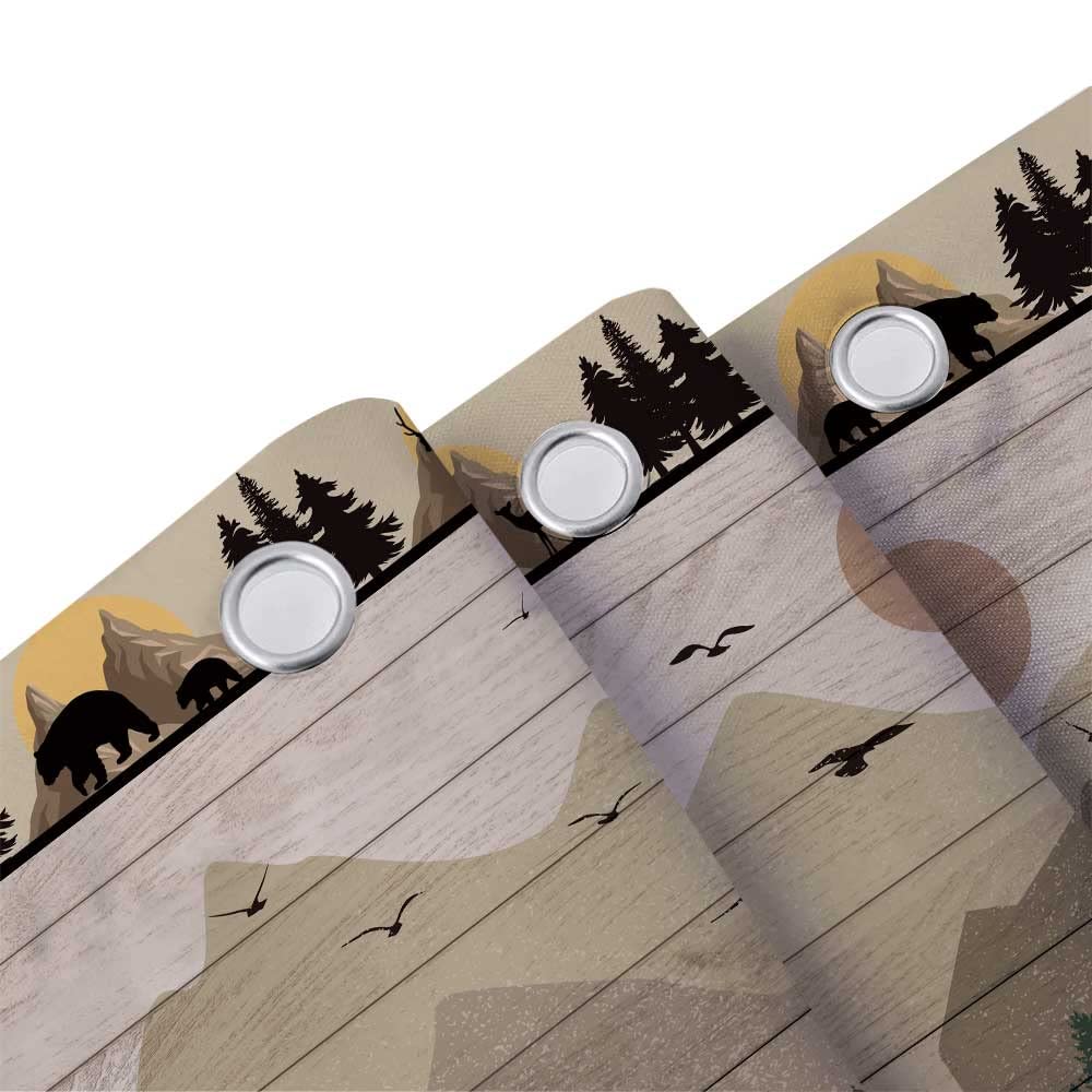 Rustic Cabin Shower Curtain for Bathroom, Cute Funny Bear Deer Forest Mountain on Brown Wooden Board Fabric Woodland Shower Curtains, Country Farmhouse Lodge Shower Curtain Set with 12 Hooks, 70X70IN