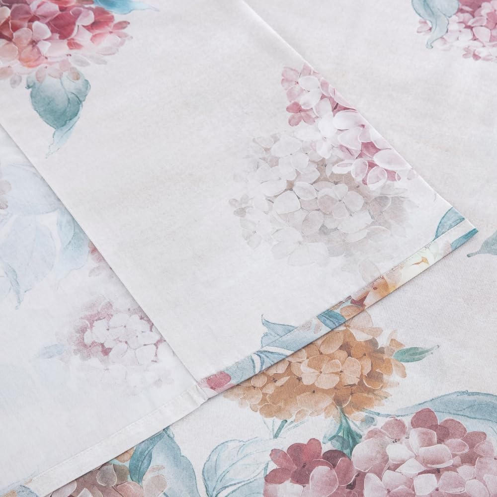 DAUAOTO Twin Size Printed Sheets Set, 100% Cotton Bedding Sets, Up to 14" Deep Mattress, Floral Pattern Bedlinen Set, Hydrangea Blush