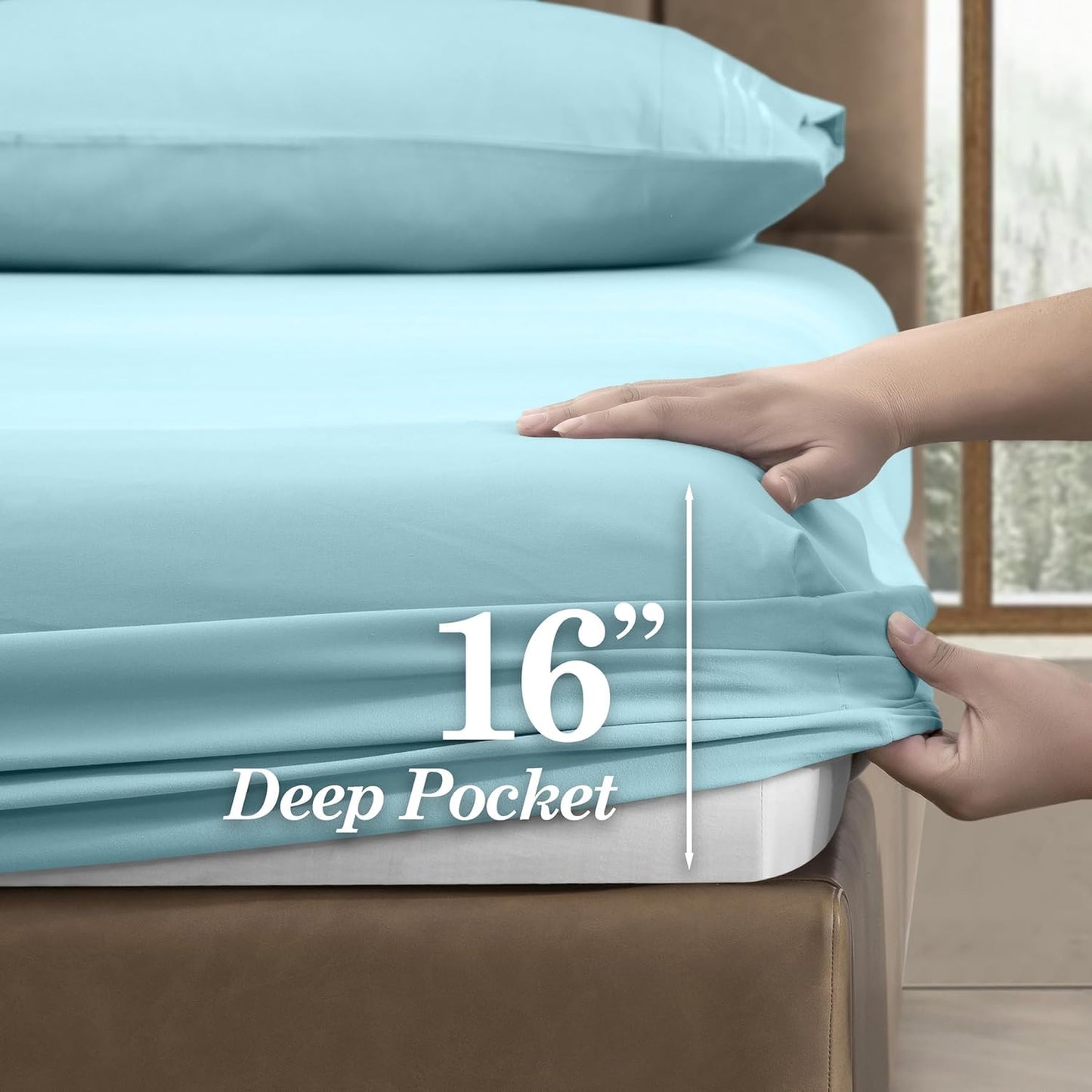 CELINE LINEN Premium 1800 Hotel Quality Wrinkle-Resistant 4-Piece Microfiber Sheet Set - Luxury Ultra Soft and Breathable Bedding 16 Inch Deep Pocket 4PC Sheet Set, King, Aqua