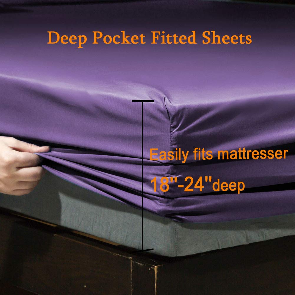 SONORO KATE Bed Sheet Set Super Soft Microfiber 1800 Series Luxury Egyptian Sheets Fit 18-24 Inch Deep Pocket Mattress Wrinkle-6 Piece (Purple, Queen)