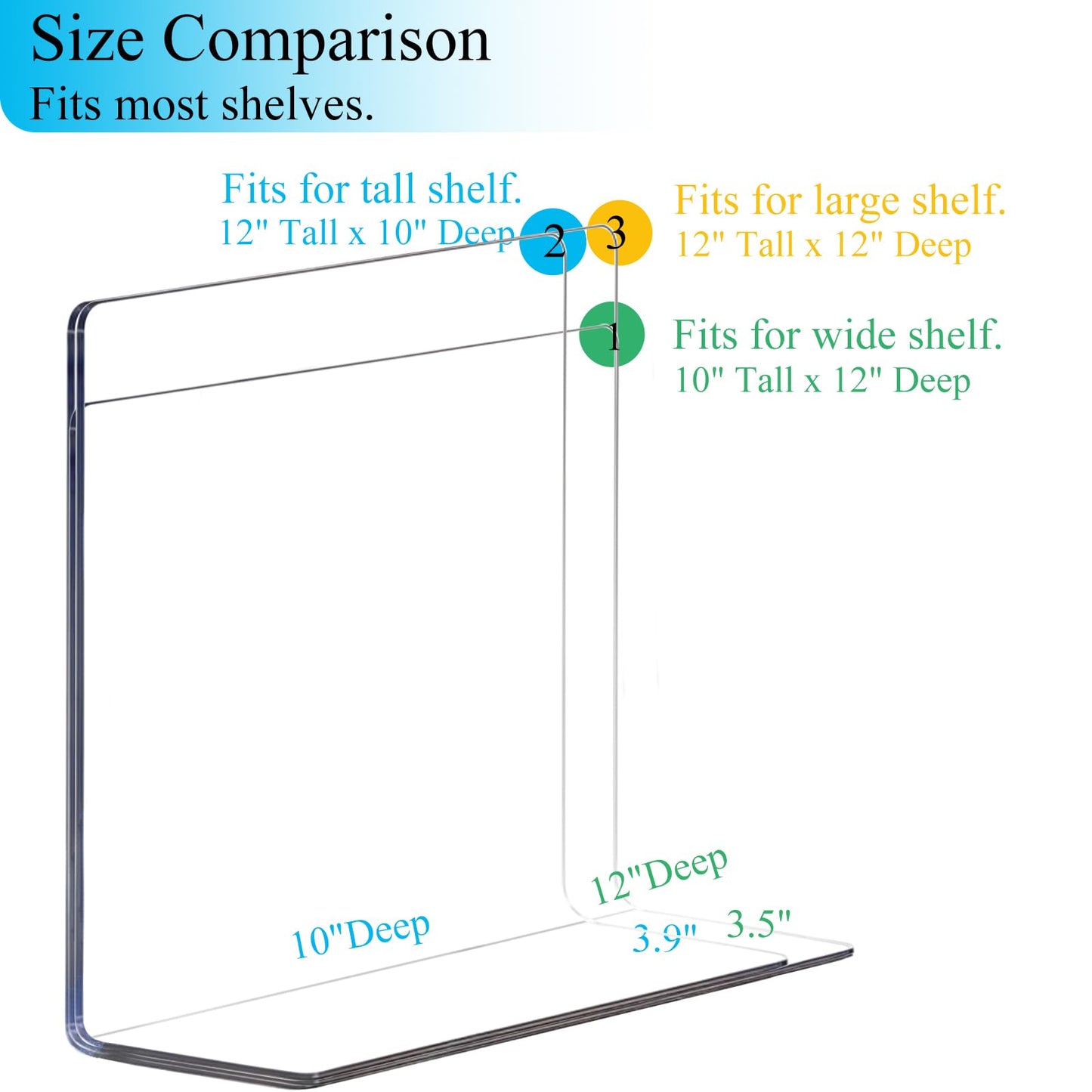 Lebouri Shelf Dividers for Closet Organization: 10" Tall x 12" Deep Acrylic Closet Shelf Dividers for Clothes Sweater Purse - Clear Organizers and Storage Separators for Home Space Saver Enthusiasts