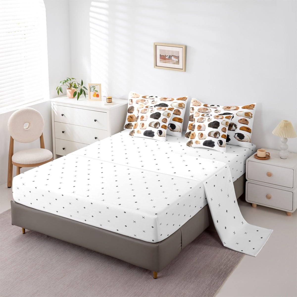 Erosebridal Guinea Pig King Comforter Set Cute Mouse 3D 7 Pieces Bedding Rodents Animal Bed Set Kids Boys Girls Teens Bed in A Bag