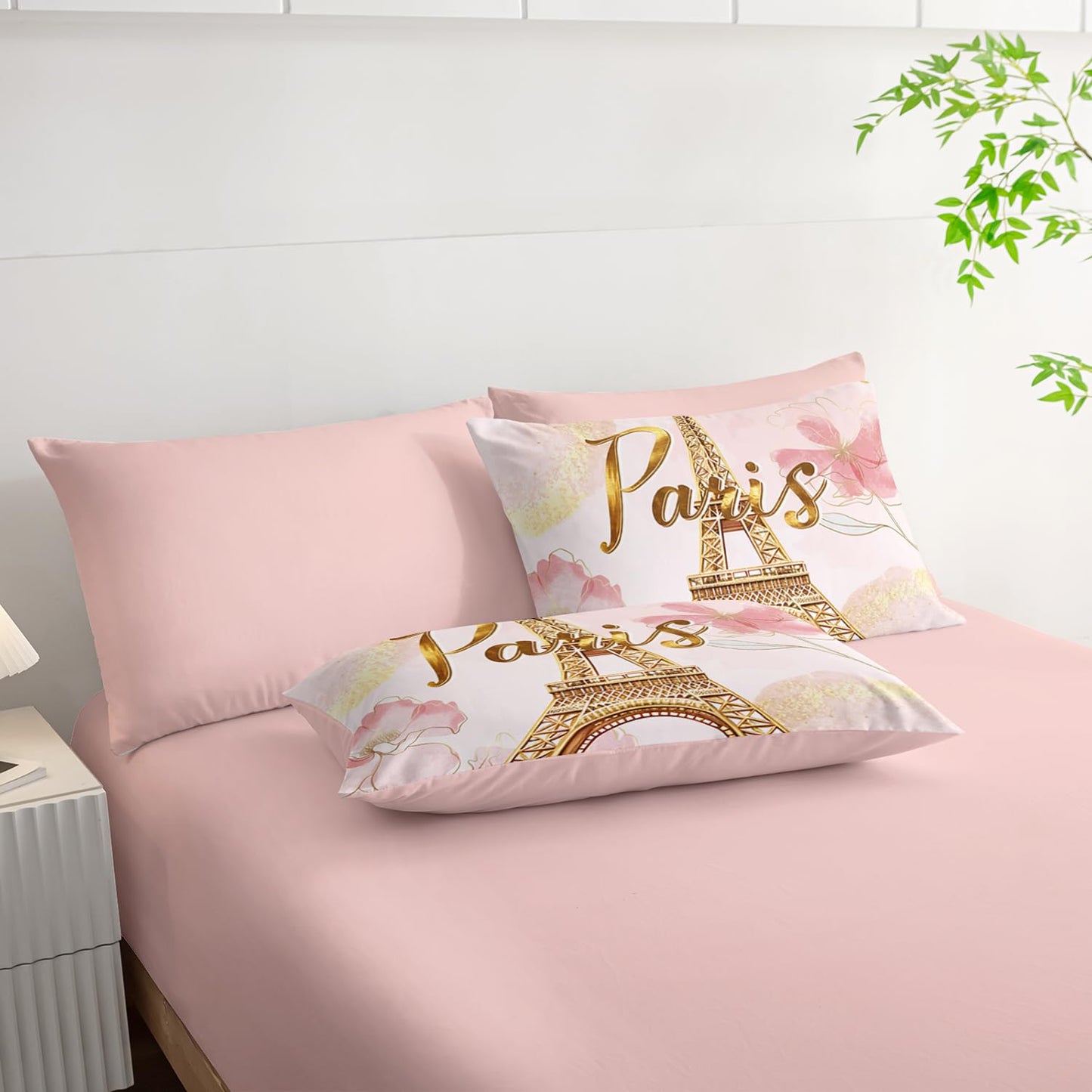 AILONEN Paris Eiffel Tower Comforter Set Full 7-Piece Tie Dye Flower Pink Bed in a Bag for Girls Women,Soft Comforter & Fitted Sheet with Flat Sheet,2 Pillowcases,2 Pillow Shams