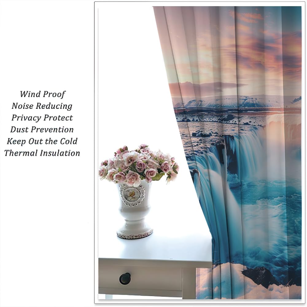 SOPIYRIO Abstract Sunset Waterfall Blackout Curtains Vintage Nature Landscape Rod Pocket Window Drapes Room Darkening Curtains for Bedroom 2 Panels 21 W x 45 L inch