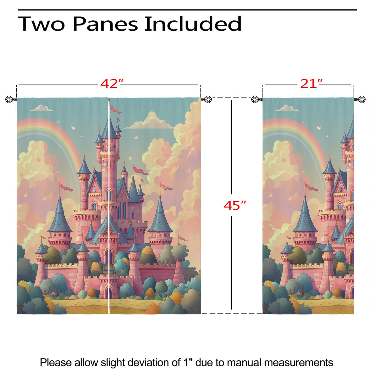 Fairy Tale World Castle Blackout Curtains for Girls Boy Home Decor, Cartoon Fantasy Rainbow Pink Grommet Thermal Insulated Drapes Darkening Window Curtain for Bedroom Living Room, 42 x 45 Inch