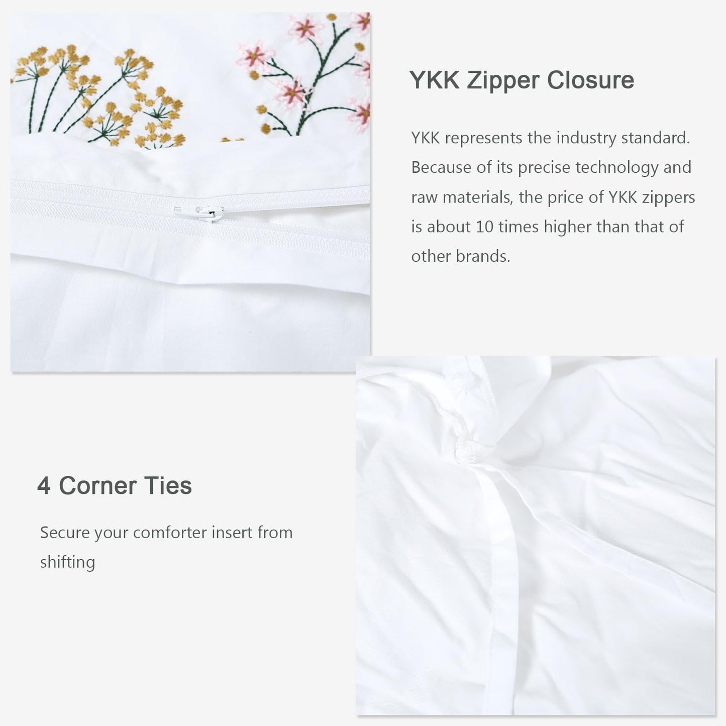 YINFUNG Cotton Duvet Cover Set White King Floral Embroidered Flower Spring Flowered Elegant Pink French Country Girls Coquette Pretty Botanical Bedding Set Comforter Cover
