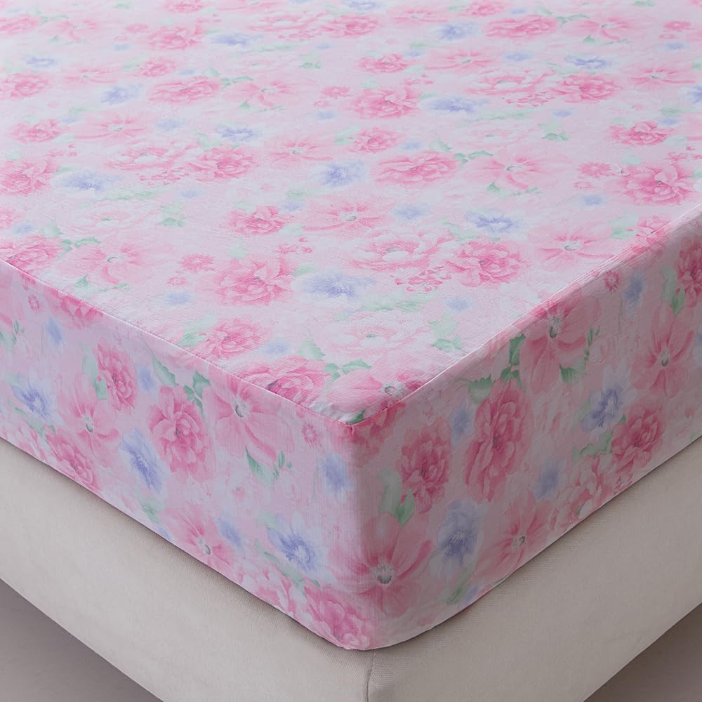 NATURETY Bedding Fitted Sheet with Deep Pocket,Cars Printed Fabric Bed Sheets(Pink Flower,Queen)