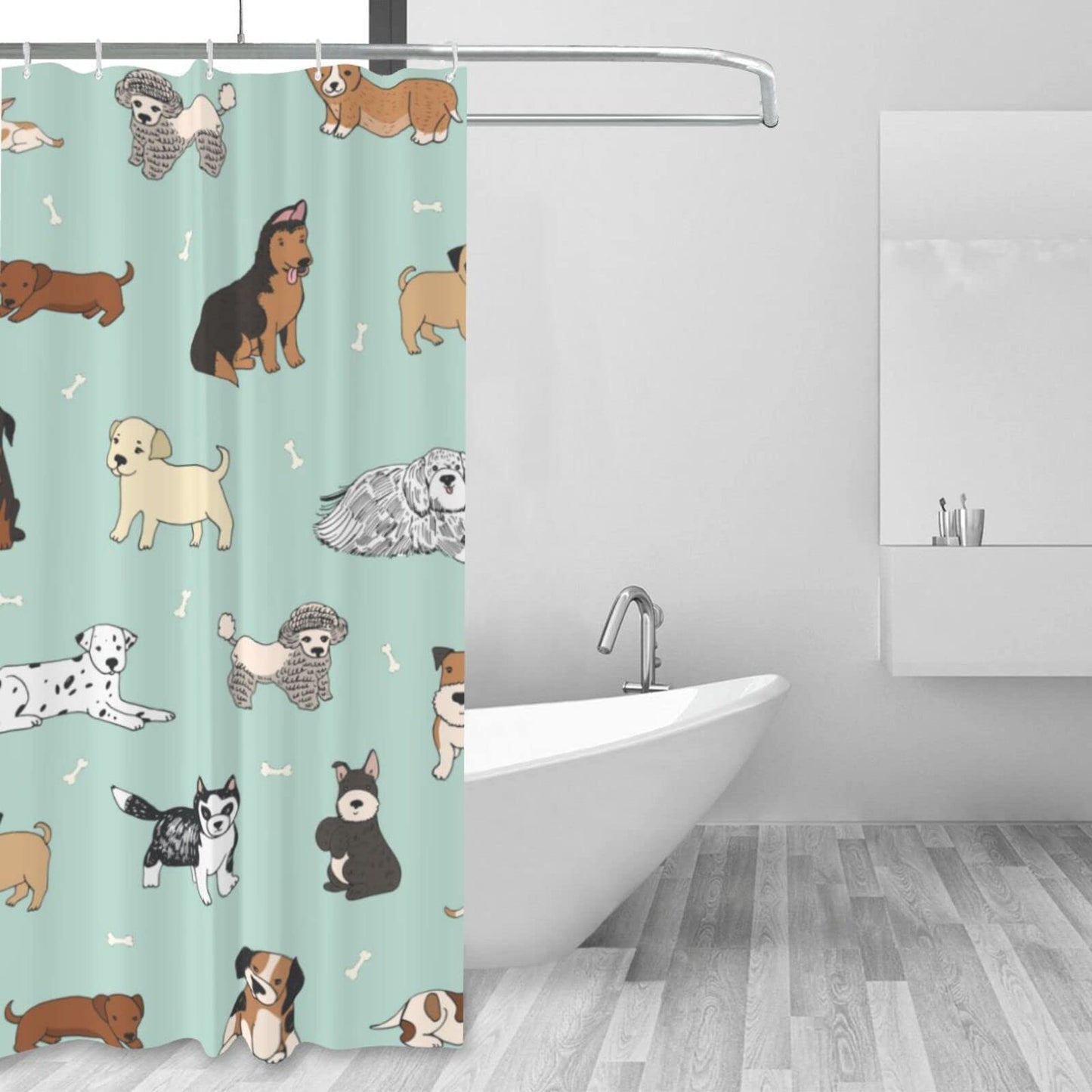 Fiokroo Puppy Dogs Cute Animals Shower Curtain 60x72in Waterproof Polyester Fabric Cartoon Pets Bath Curtain with 12 Hooks, Shower Curtains Sets for Home Bathroom Decor