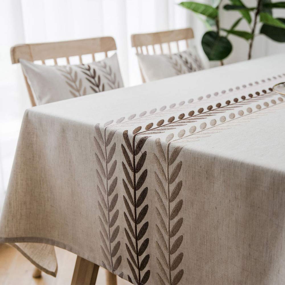 AMZALI Elegant Embroidery Spill-Proof Water Resistance Table Cloth Wrinkle Free Heavy Weight Cotton Linen Tablecloth Fabric Table Cover for Outdoor Indoor (Square 53 * 53 Inch)