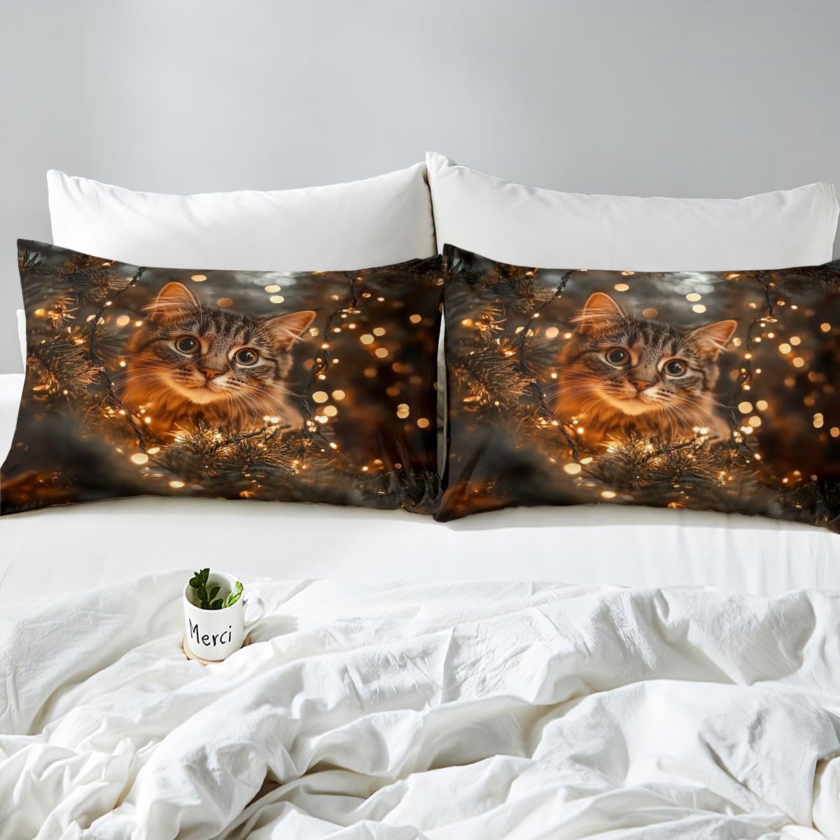 Feelyou Kids Cat Bed Sheet Set Full Size, Cats Print Fitted Sheet Boys Girls Cute Kitten Bedding Set Cartoon Animal Teens Bed Cover Bedroom Decor Lightweight Bed Set (No Flat Sheet)