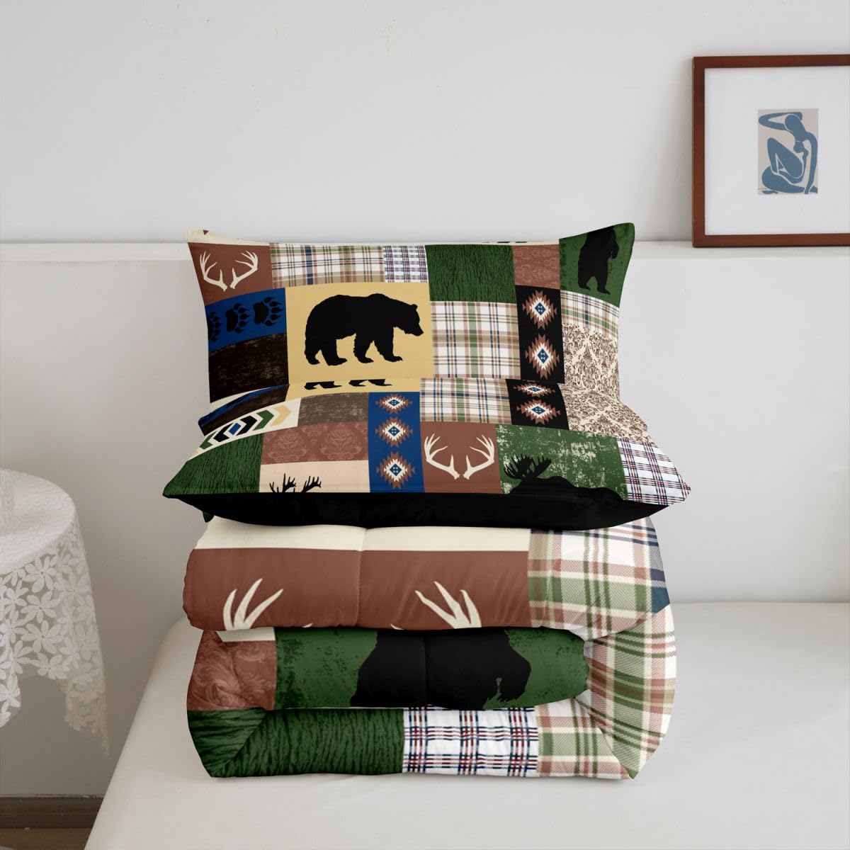 Erosebridal Rustic Kids Comforter Set | Farmhouse Bear Bedding King,Wild Hunting Theme Down Comforter Western Country Duvet Set for Bedroom