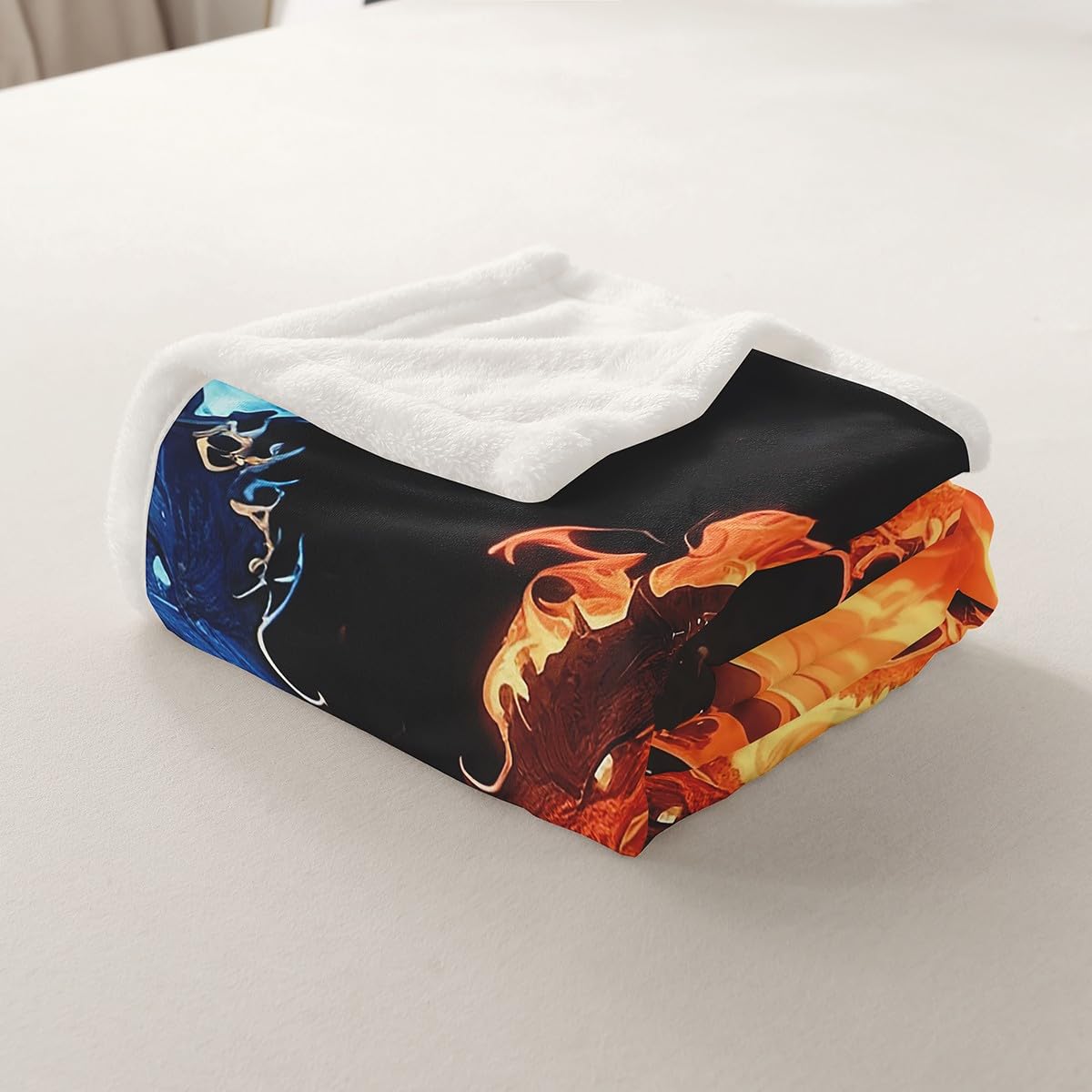 Erosebridal Dragon Fleece Blanket Twin Size for Boys,Wildlife Animals Sherpa Blanket Western Magical Wildlife Fuzzy Plush Throw for Kids Adult,Blue Gold Decor for Sofa Couch