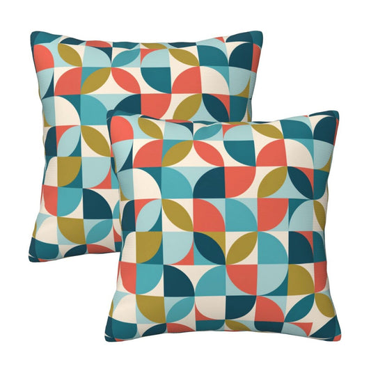 bassyil Geometric Mid Century Modern Colors Throw Pillow Covers Decorative Linen Pillow Cases Set of 2 Square Cushion Cover for Couch Sofa Bedroom Patio 18x18 Inch
