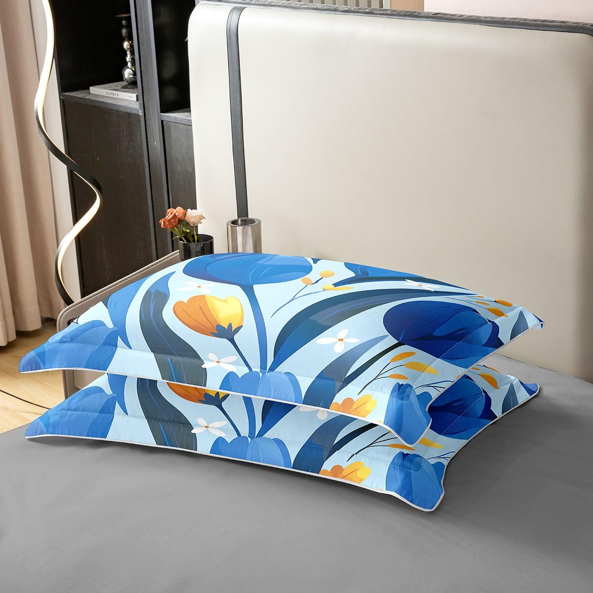 Erosebridal Spring Flowers 100% Cotton Duvet Cover Full Blue Florals Bedding Set for Kids Girls Boys Adults Blue Botanical Garden Comforter Cover Flowers Branches Pastoral Bedclothes 3 Pcs