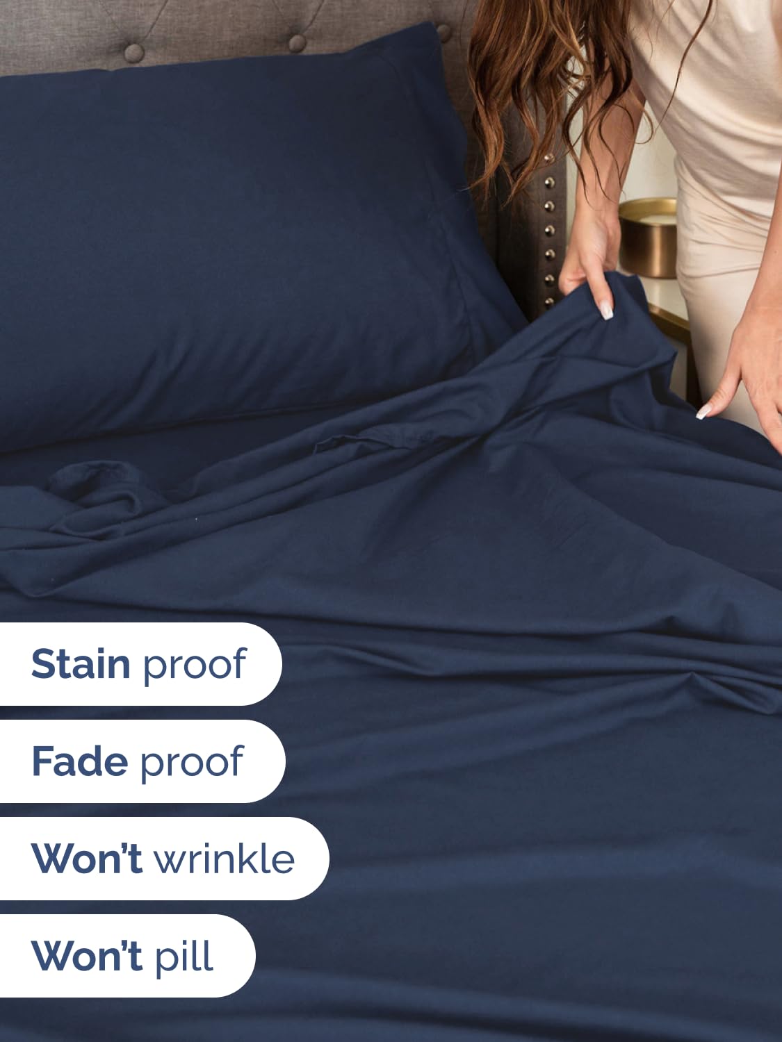 Extra Deep Pocket Full Size Sheet Set - 4 Piece Breathable & Cooling Bed Sheets - Hotel Luxury Bedding with 16 to 21 inch Extra Deep Pockets - Soft, Fade and Wrinkle Resistant - Oeko-Tex - Navy Blue