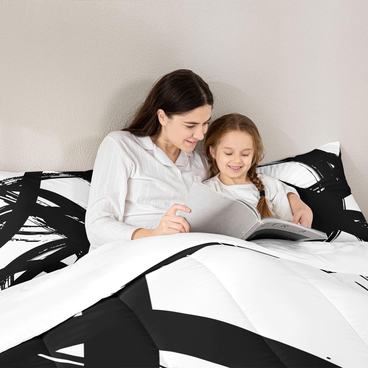 jejeloiu Black and White Comforter Set King Size， Abstarct Bedding Set for Kids Boys Girls Modern Stripe Neutral Art Duvet Quilt Bedroom Decor Microfiber 3 Pcs with 2 Pillow Cases