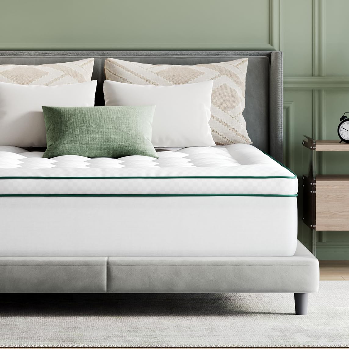 Novilla Queen Mattress Topper, Extra Thick Pillow Top - Overfilled Hotel Luxury Mattress Pad Cover for Back Pain Relief, Breathable Fluffy Down Alternative Fill, 8-21” Deep Pocket, Green-White