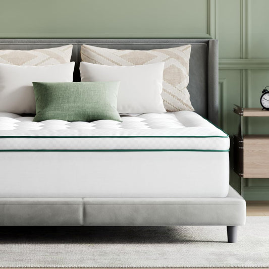 Novilla Queen Mattress Topper, Extra Thick Pillow Top - Overfilled Hotel Luxury Mattress Pad Cover for Back Pain Relief, Breathable Fluffy Down Alternative Fill, 8-21” Deep Pocket, Green-White