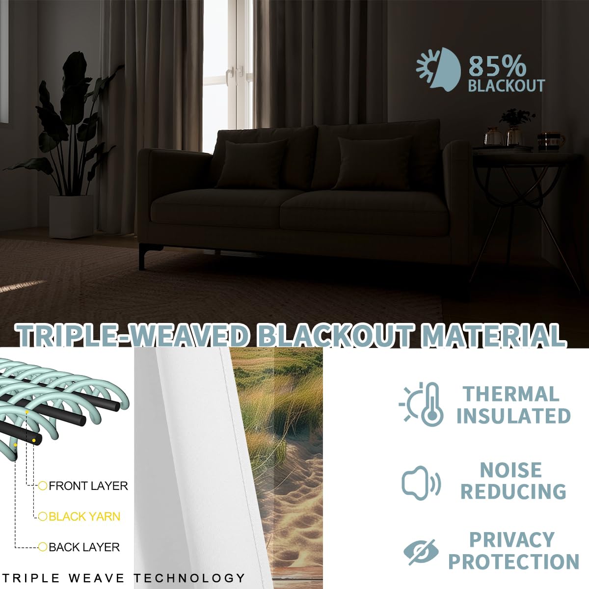 Landscape Blackout Curtains for Girls Boys Home Decor, Cow Sunset Grassland Mountain Natural Scenery Grommet Thermal Insulated Drapes Darkening Window Curtain for Bedroom Living Room, 84 x 84 Inch