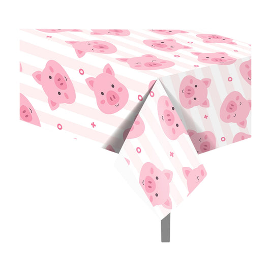 CC HOME 1Pc Pink Pig Party Plastic Tablecloth 54 x 87 Inch Farm Animal Long Rectangular Table Cover for Buffet, Cute Piggy Baby Shower Party Holiday Dinner, Picnic Tablecloth for Kitchen Event Use