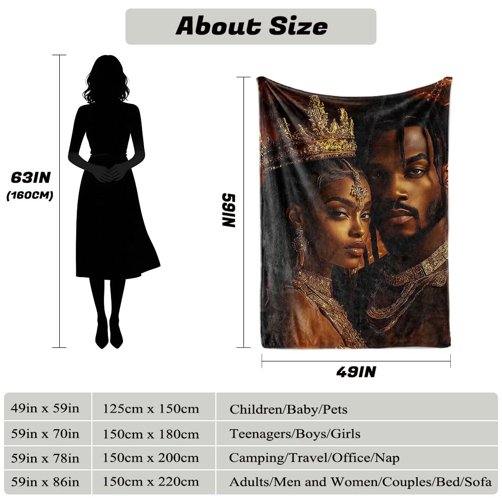 HUNXIAOJ African American Blanket Black Couple Decor African American Gifts for Women Black King Gifts Warm Soft Flannel for Bed Sofa Couch (49in x 59in)