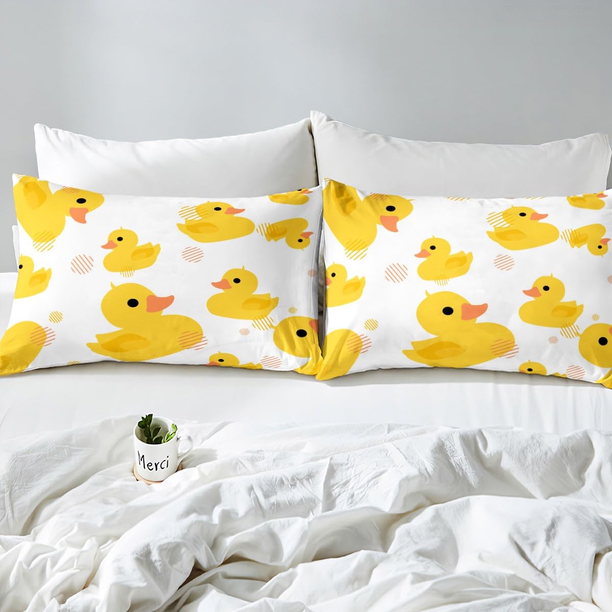 Erosebridal Cartoon Duck Sheets Set Kawaii Yellow Duck Bedding Set - Full Size Farmhouse Animal Fitted Sheet + Top Sheet + 2 Pillowcases