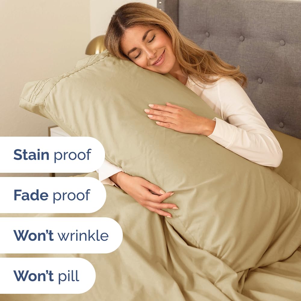 Queen Size 4 Piece Sheet Set - Comfy Breathable & Cooling Sheets - Hotel Luxury Bed Sheets for Women & Men - Deep Pockets, Easy-Fit, Extra Soft and Wrinkle Free Sheets - Beige Oeko-Tex Bed Sheet Set