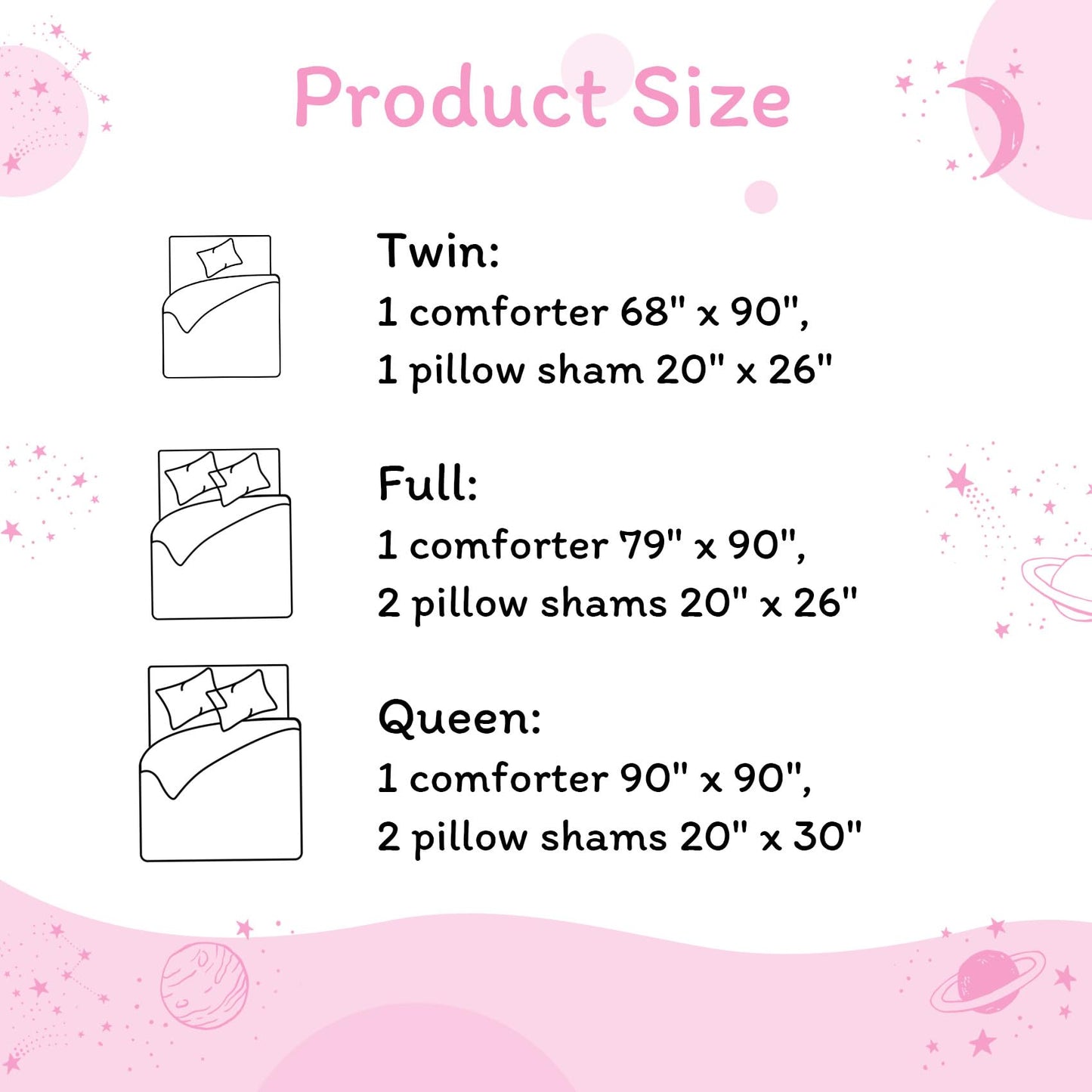 JSD Gradient Pink Stars Kids Comforter Set Twin Size, 2 Piece Space Theme Girls Printed Microfiber Bedding Set, Machine Washable