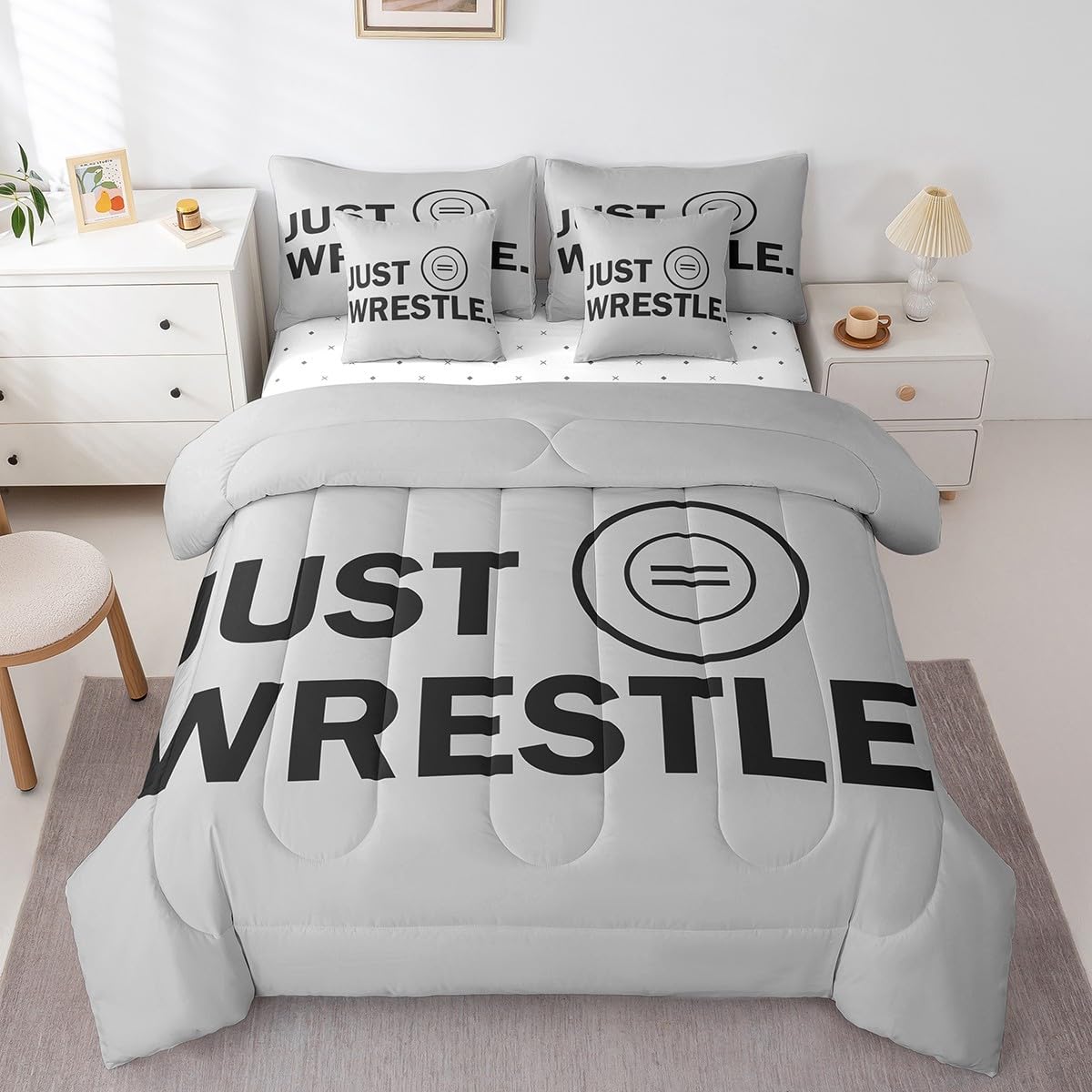 Feelyou Wrestle Bedding Set Twin Wrestling Comforter Set 7 Piece for Kids Women Men Soft Sports Bedding Twin Comforter Set Soft Quilt Wrestle Boys Bed Set with Sheets, Pillowcases, Pillow Covers Boys
