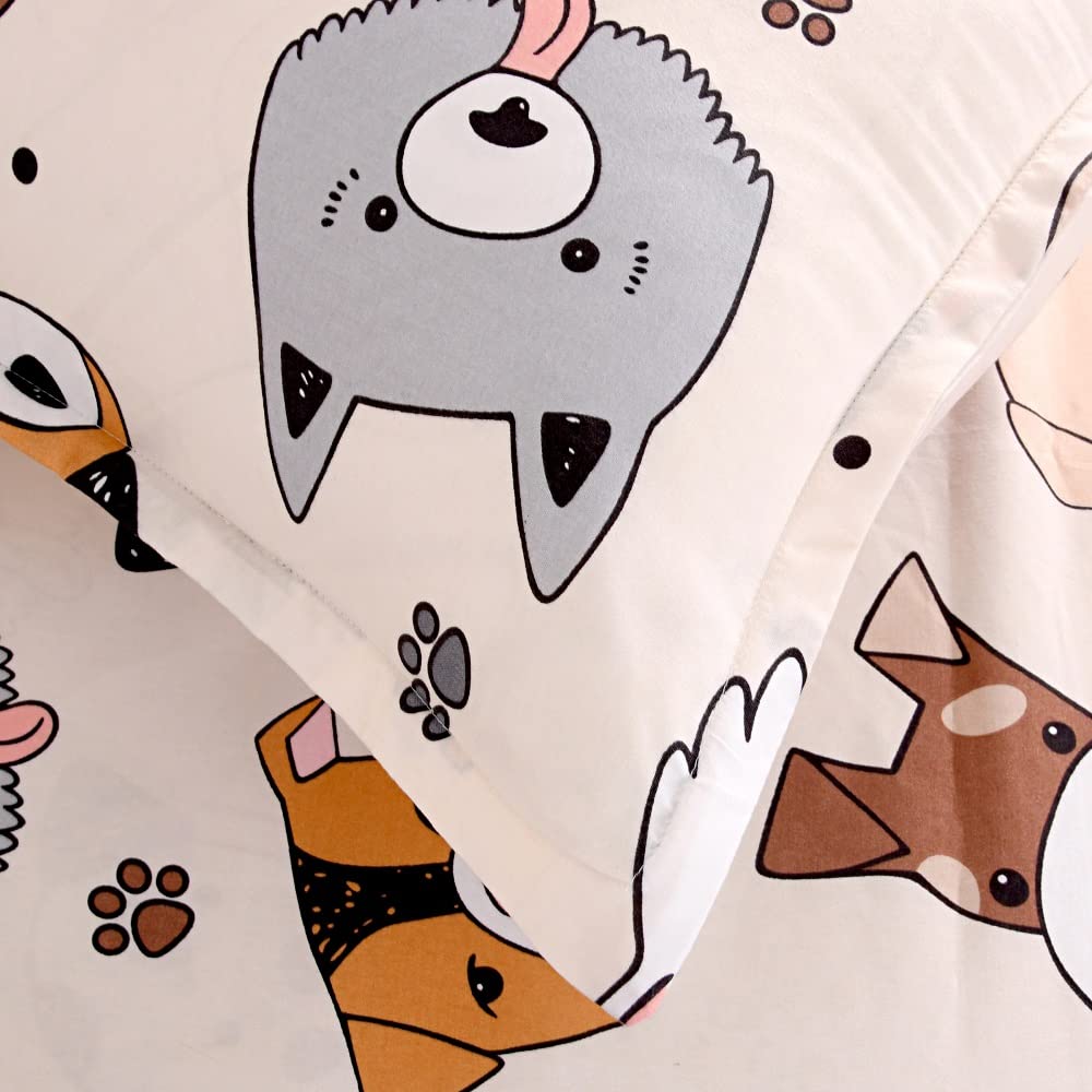 KWLOVER 2PCS Cute Puppy Patterns Soft Bed Fitted Sheet and Pillowcase Set,Doggy Doggies Pattern Printed Sheets for Kids Boys Teens Full Size Bed