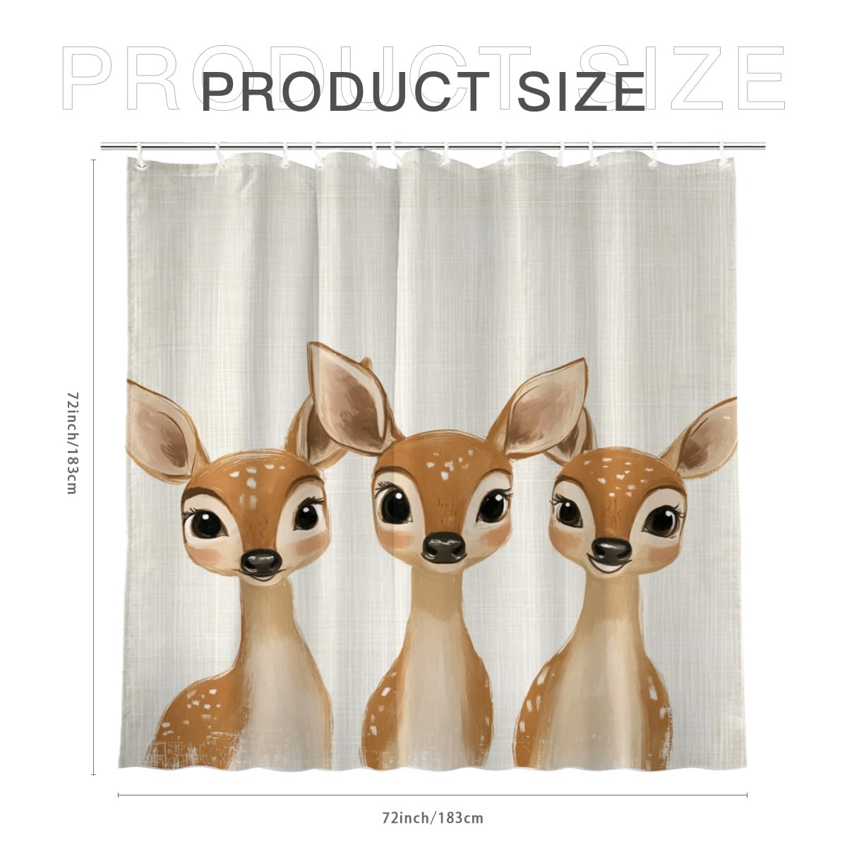KEEPAEON Funny Deer Bath Shower Curtain, Bathroom Curtain Washable Cloth Kids Shower Curtain Sets with 12 Hooks for Bathroom Decor, 72"x72"