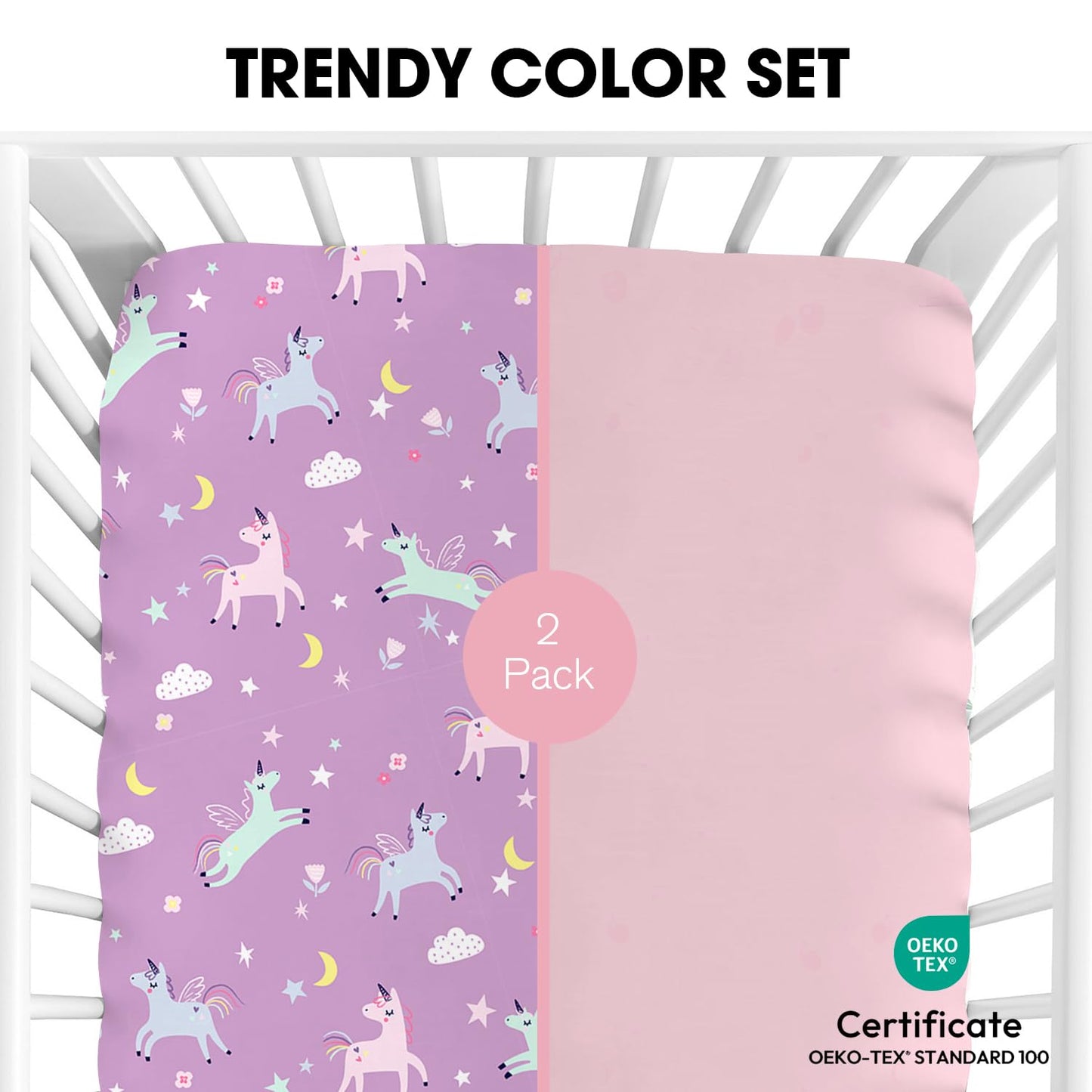 Little Grape Land Crib Sheets 2 Pack for Boys and Girls, Baby Neutral Crib Fitted Sheets for Standard Crib & Toddler Mattress, Super Soft Breathable Fitted Crib Sheet Set, Unicorn