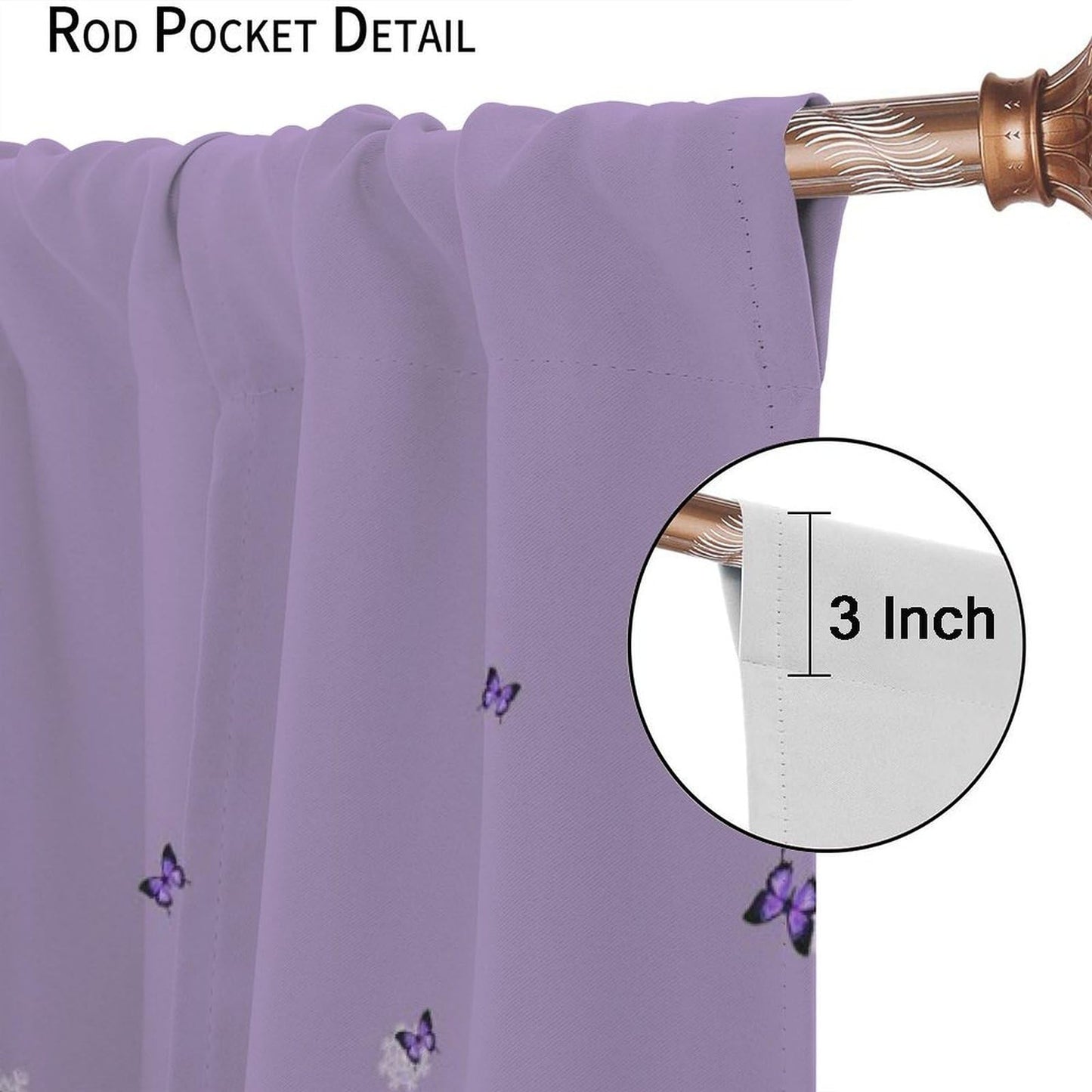 Butterfly Curtains for Girls Bedroom Decor Purple Art Printed Blackout Window Drapes for Living Room Kitchen Decor Fabric Set 2 Panel 42x45 Inch 30% Shading Rate
