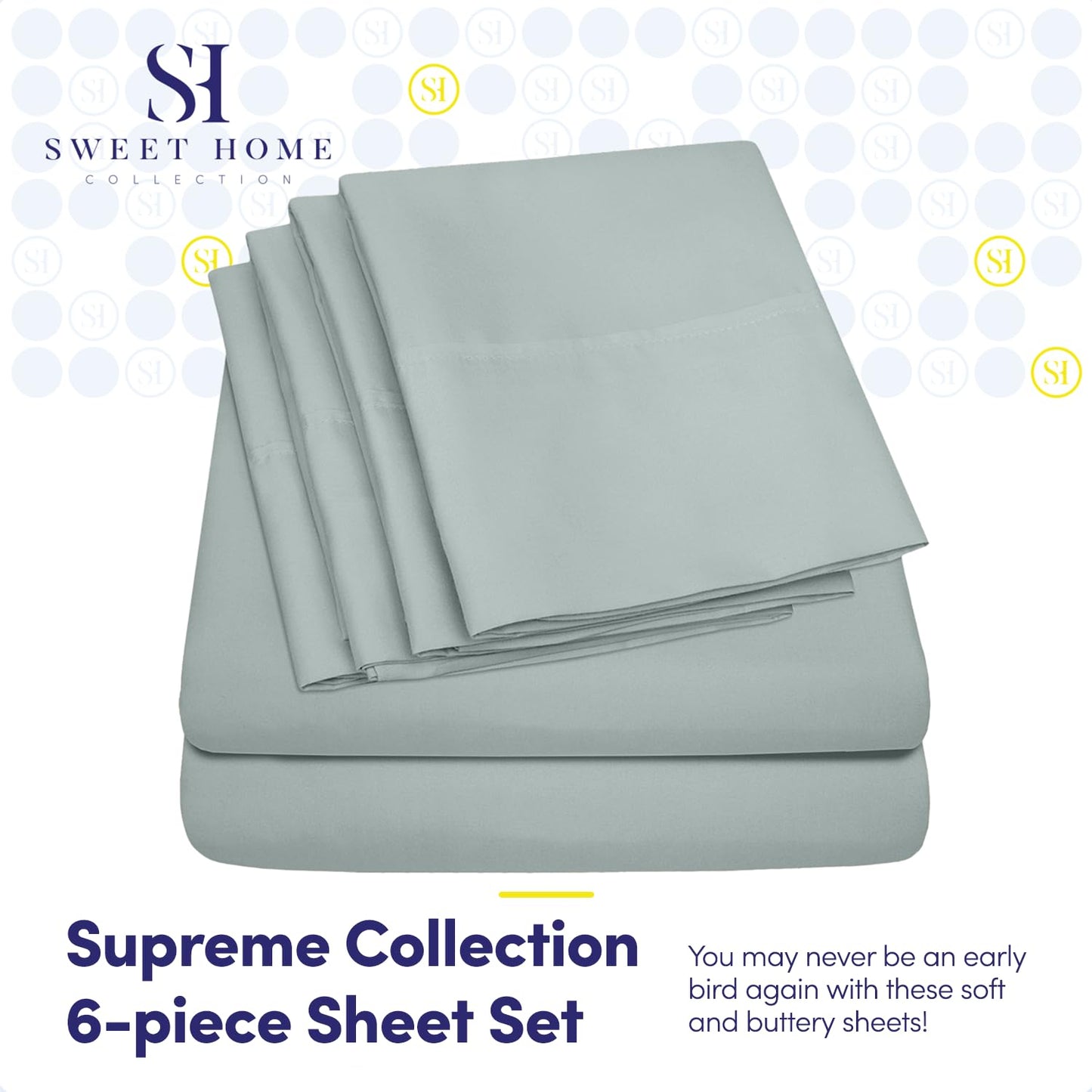 Sweet Home Collection 6 Piece Bed Sheet Set, Queen, Slate