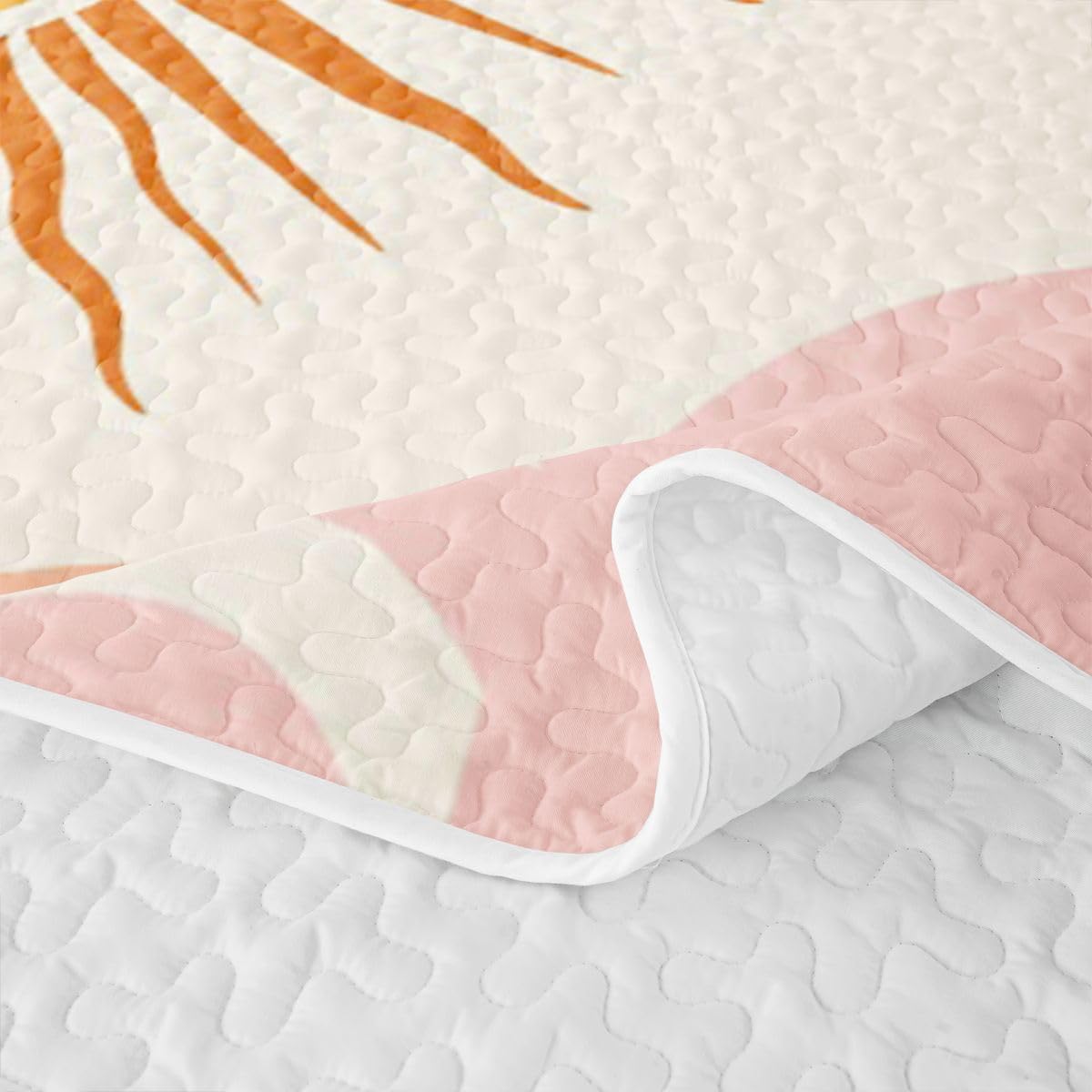 Erosebridal Sun Moon Quilted Bedspreadd Set Twin Boho Mid Century Coverlet Set Bohemian Abstract Geometric Bed Set Blush Pink Bedding Set