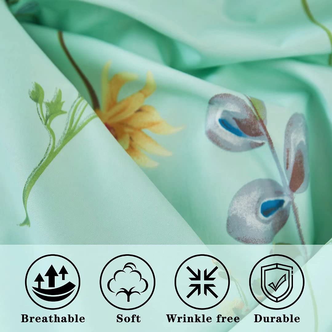 JSD Green Floral Printed Sheet Set King Size, 4 Piece Soft Botanical Microfiber Sheets Extra Deep Pocket