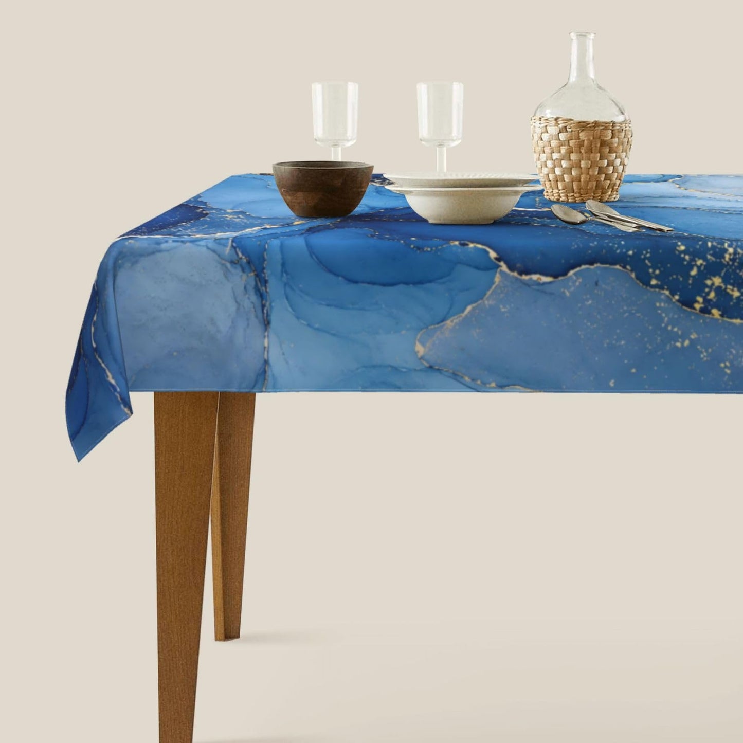 KUOAICY Abstract Blue Golden Marble Rectangle Tablecloths Table Cover Washable Tablecloth for Kitchen Dining Party 60 X 90 Inch