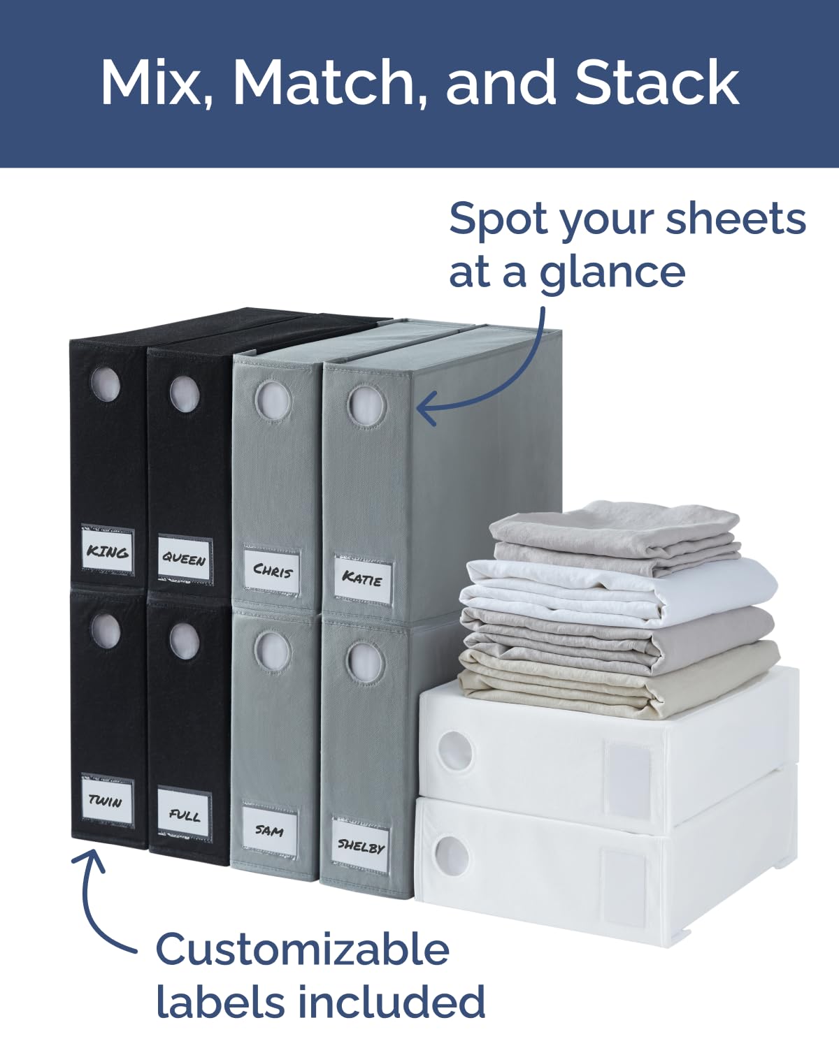 2 Pack Sheet Organizers - Foldable Storage Sheets Set Organizer for Linen Closet - King & Queen Size - Folder Keeper with Window XL - Blanket, Duvet & Pillowcases Dustproof Bedding Container - Grey