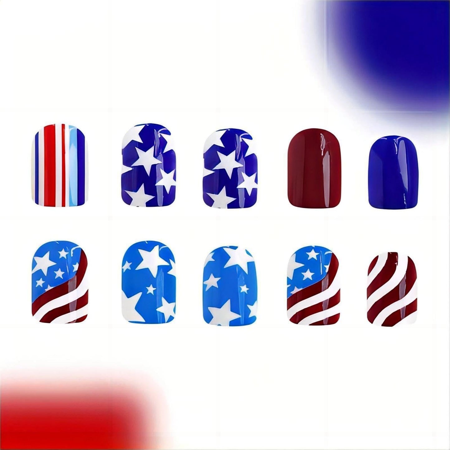 250 Year Anniversary USA Press on Nails Short Square Fake Nails USA Flag Design False Nails Stick on Nail Independence Day Gel Nail Glossy Press Ons Gift for Womens 24pcs