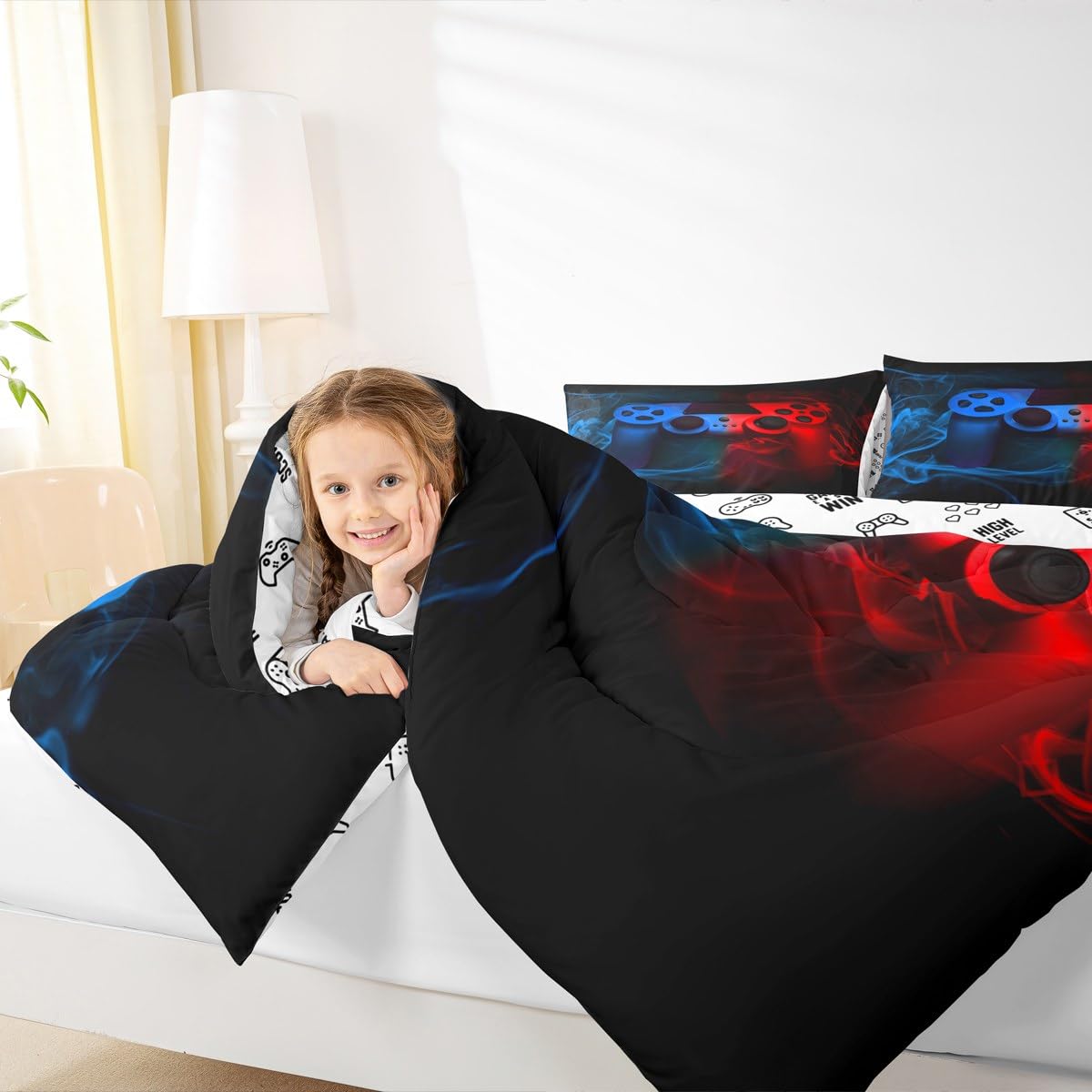 Erosebridal Gamer Bedding Set, Full Comforter Set for Boys, 3PC, Multi 10, Game Controller Design, All Seasons