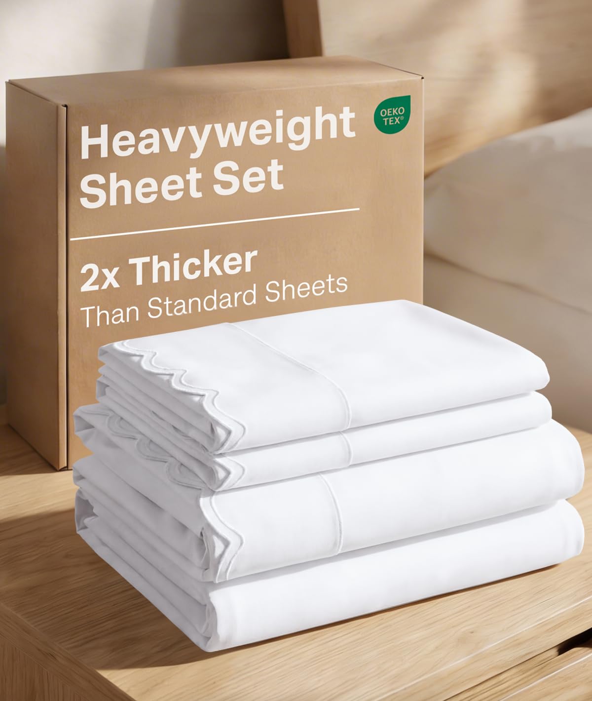 Extra Thick Heavyweight Queen Size 4 Piece Bed Sheet Set - Scalloped Edge Bedding - Ultra-Soft & Wrinkle Resistant - Super Luxury Queen Bed Set - Premium Hotel Quality Sheets with Deep Pockets - White