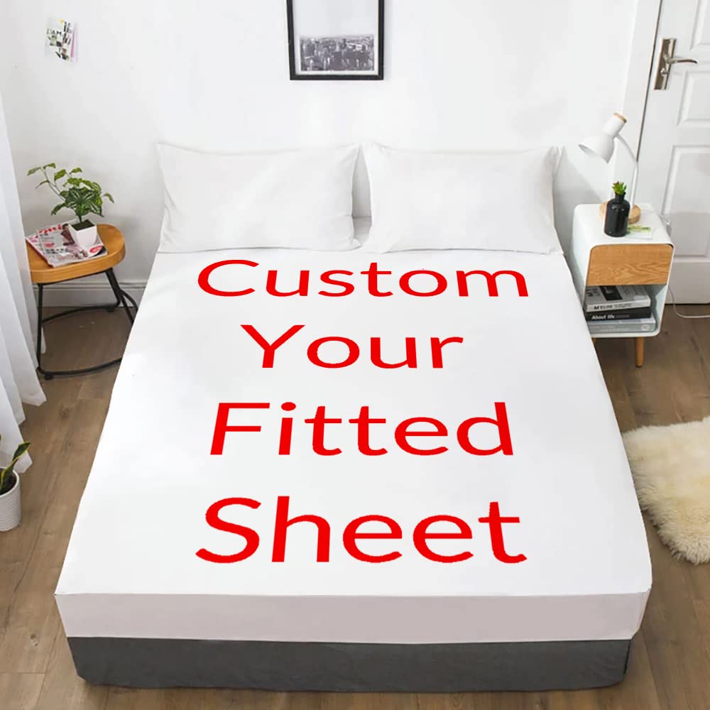 Custom Fitted Sheet with Photos - Customized Size Personalized Bed Sheets DIY Bed Cover Deep Pocket for All Bed Size Custom Gift for Kids, Adults, Family and Friend(1 Photo)
