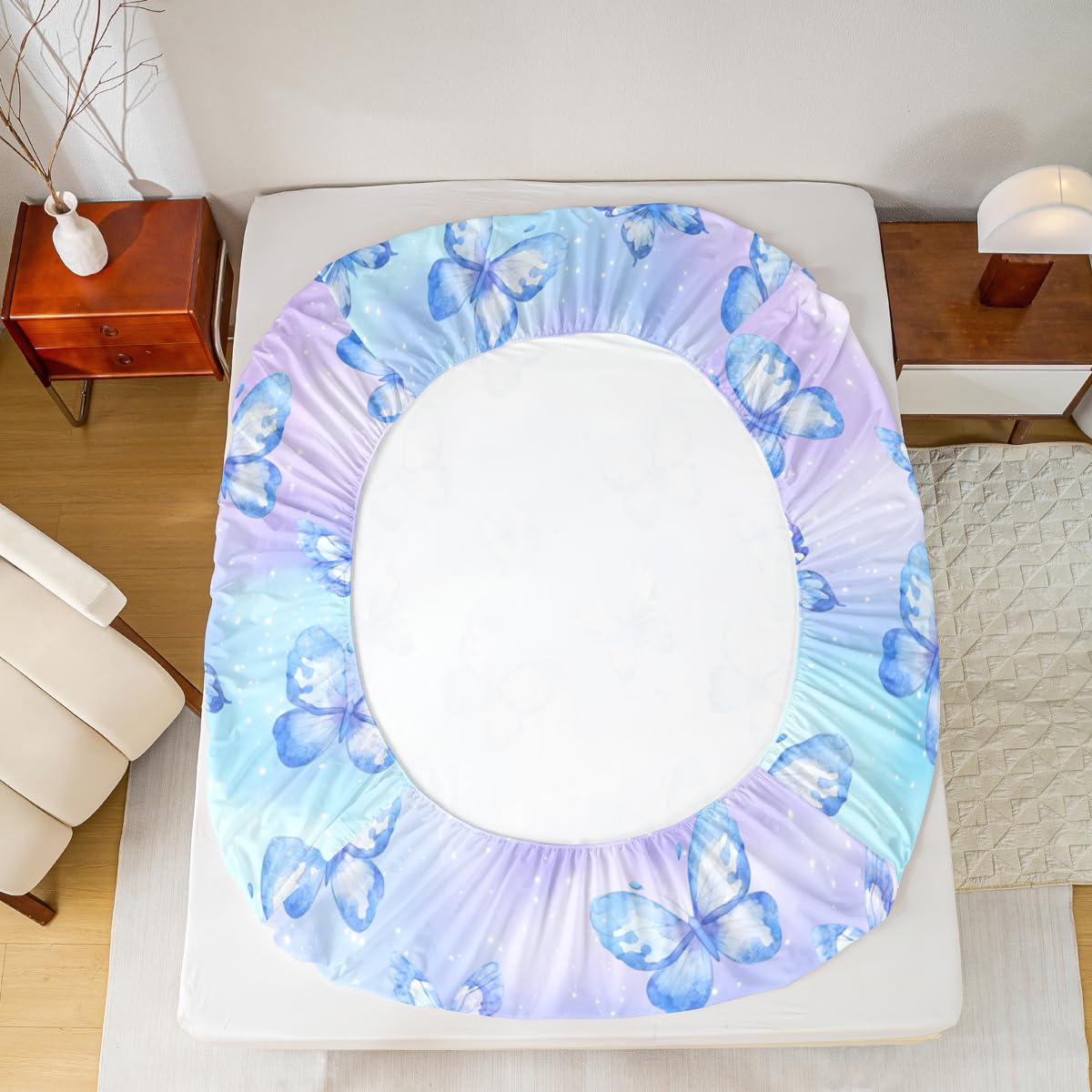Erosebridal Pink Blue Butterfly Sheet Set Twin Watercolor 3D Printed Bed Sheets Set Purple Colorful Rainbow Sheets for Boys Girls Fantasy Dreamy Princess Flat Fitted Sheet with 1 Pillow Case
