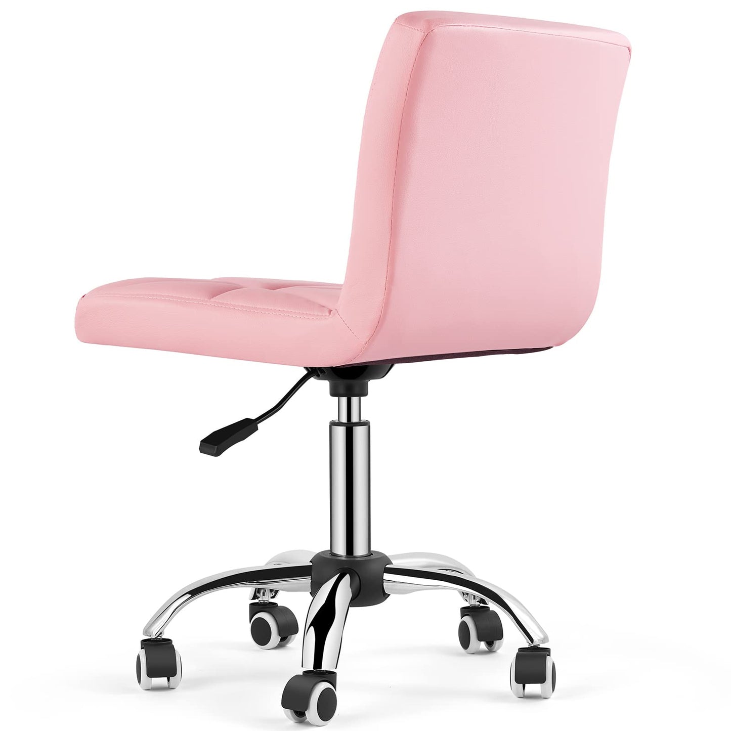 COSVALVE Armless Desk Chair, Mid Back Swivel Office Chair, Adjustable Task Chair with Rolling Wheels and Diamond Pattern, for Home Computer Barber, Pink