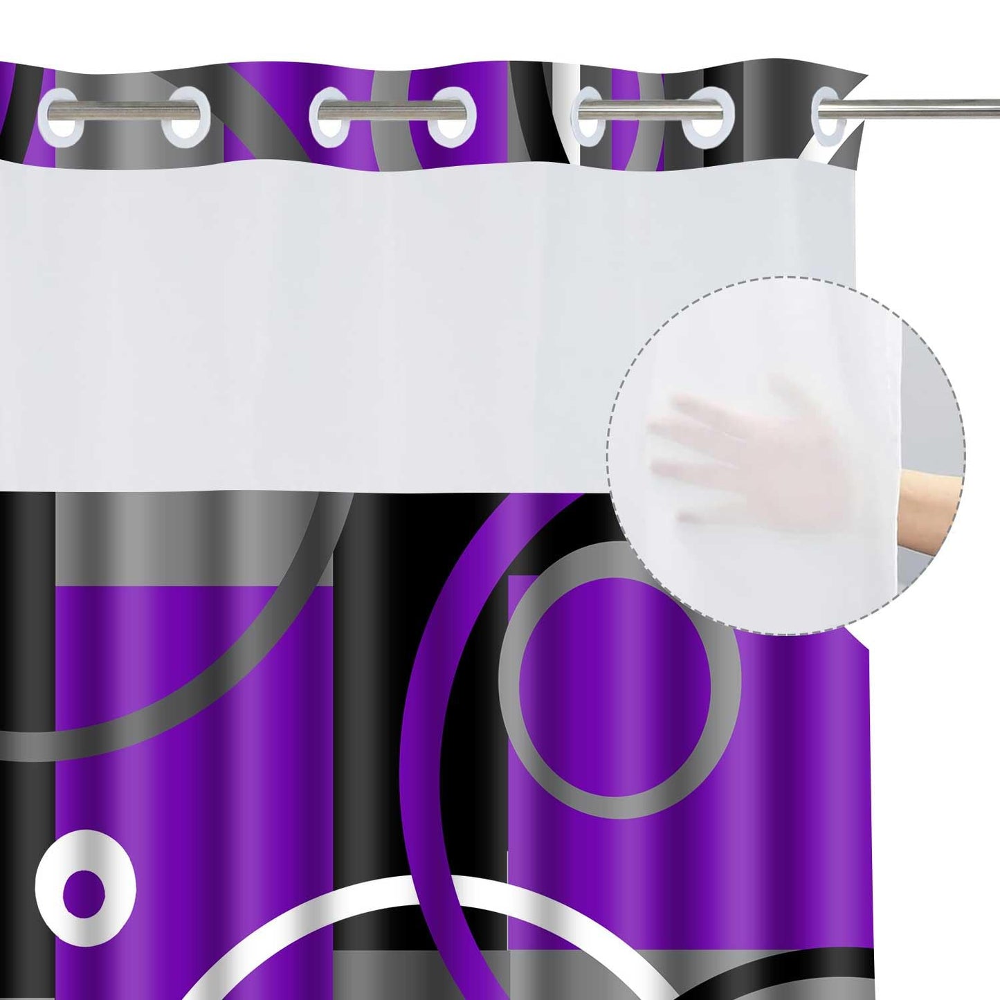 Geometry No Hook Shower Curtain Set 71x74 Inches Modern Boho Simple Abstraction Style Hookless Shower Curtain for Men and Women Bright Bathroom Decoration（Purple） SYLDWMN2GM